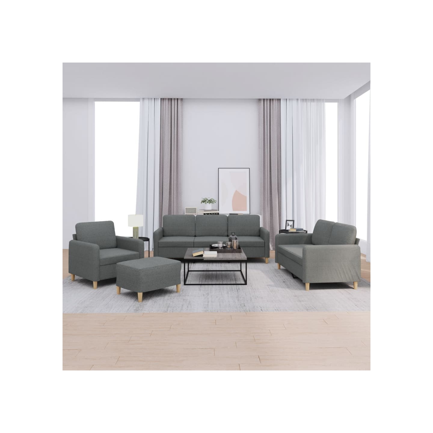 Ensemble de canapés 4 pcs avec coussins Gris foncé Tissu