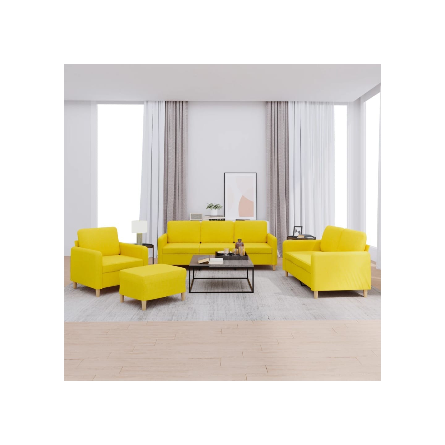 Ensemble de canapés 4 pcs avec coussins Jaune clair Tissu