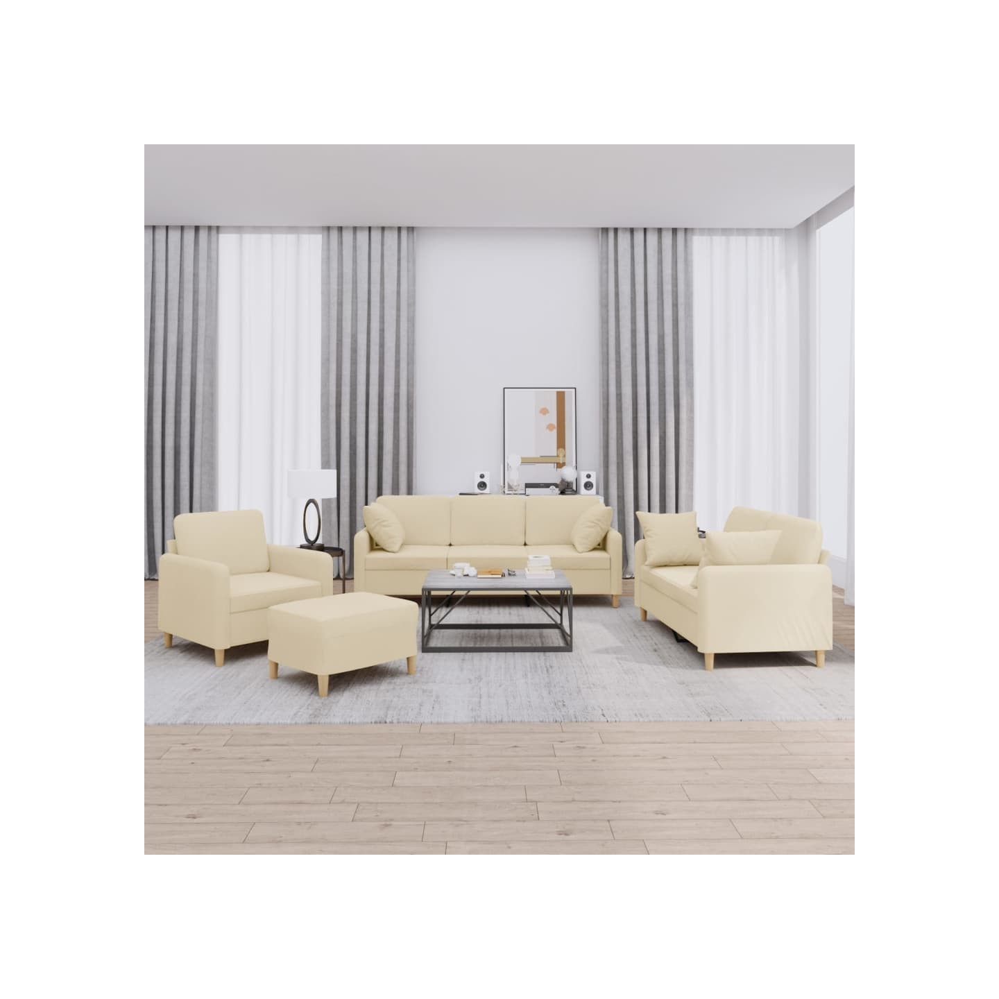 Ensemble de canapés 4 pcs avec coussins crème tissu