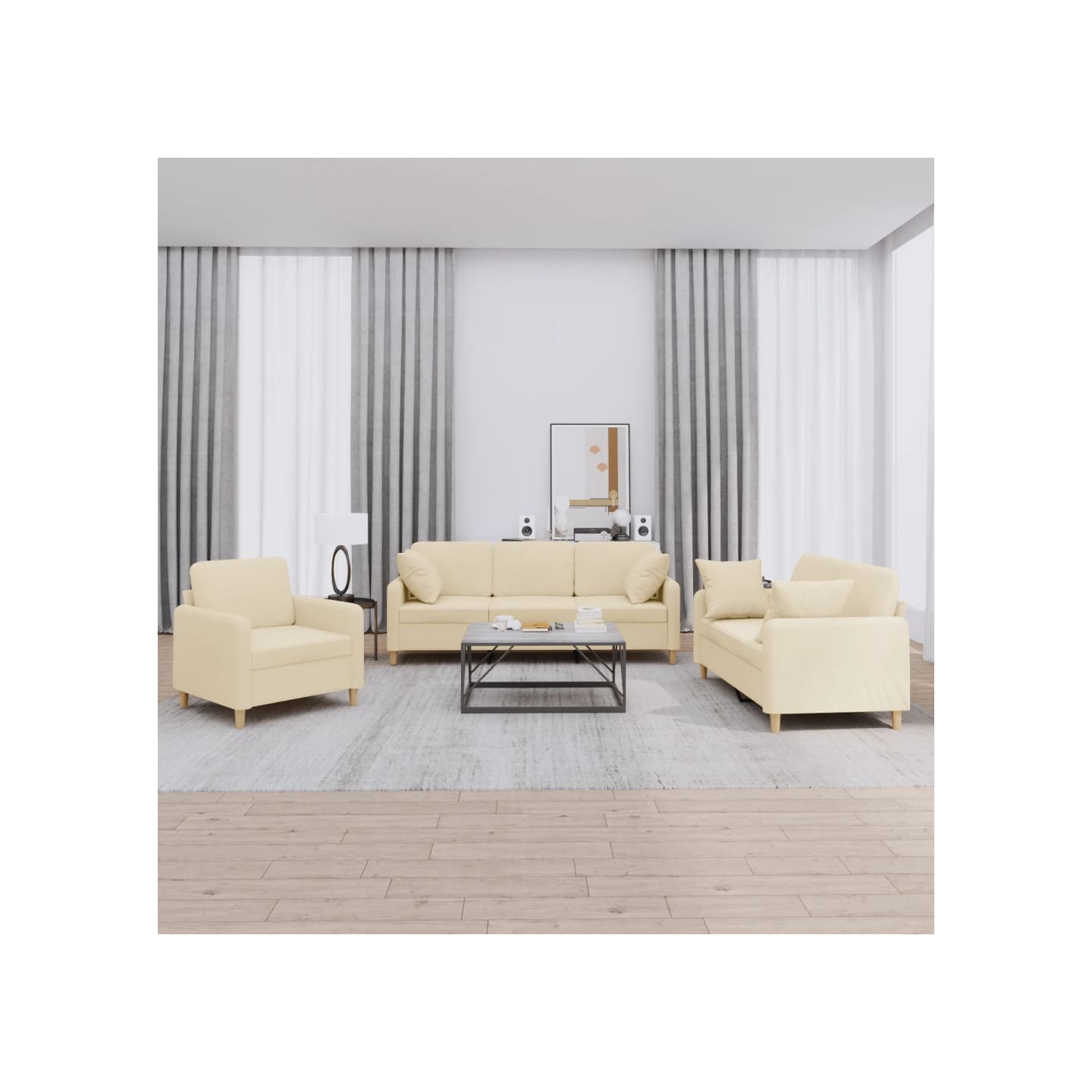 Ensemble de canapés 3 pcs avec coussins crème tissu