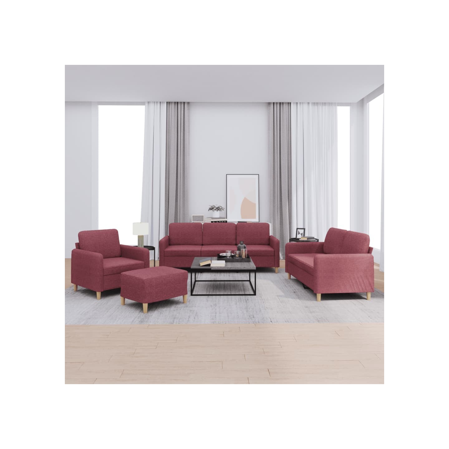 Ensemble de canapés 4 pcs avec coussins Rouge bordeaux Tissu