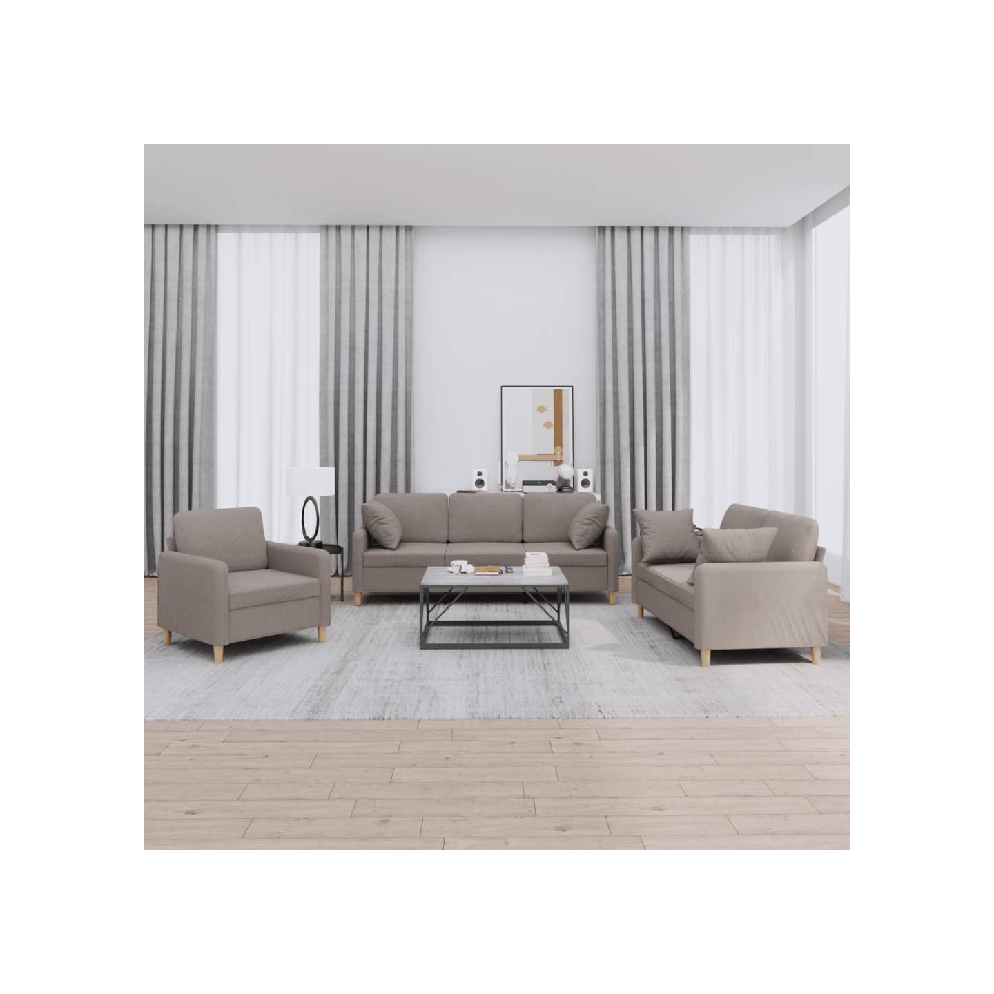 Ensemble de canapés 3 pcs avec coussins taupe tissu
