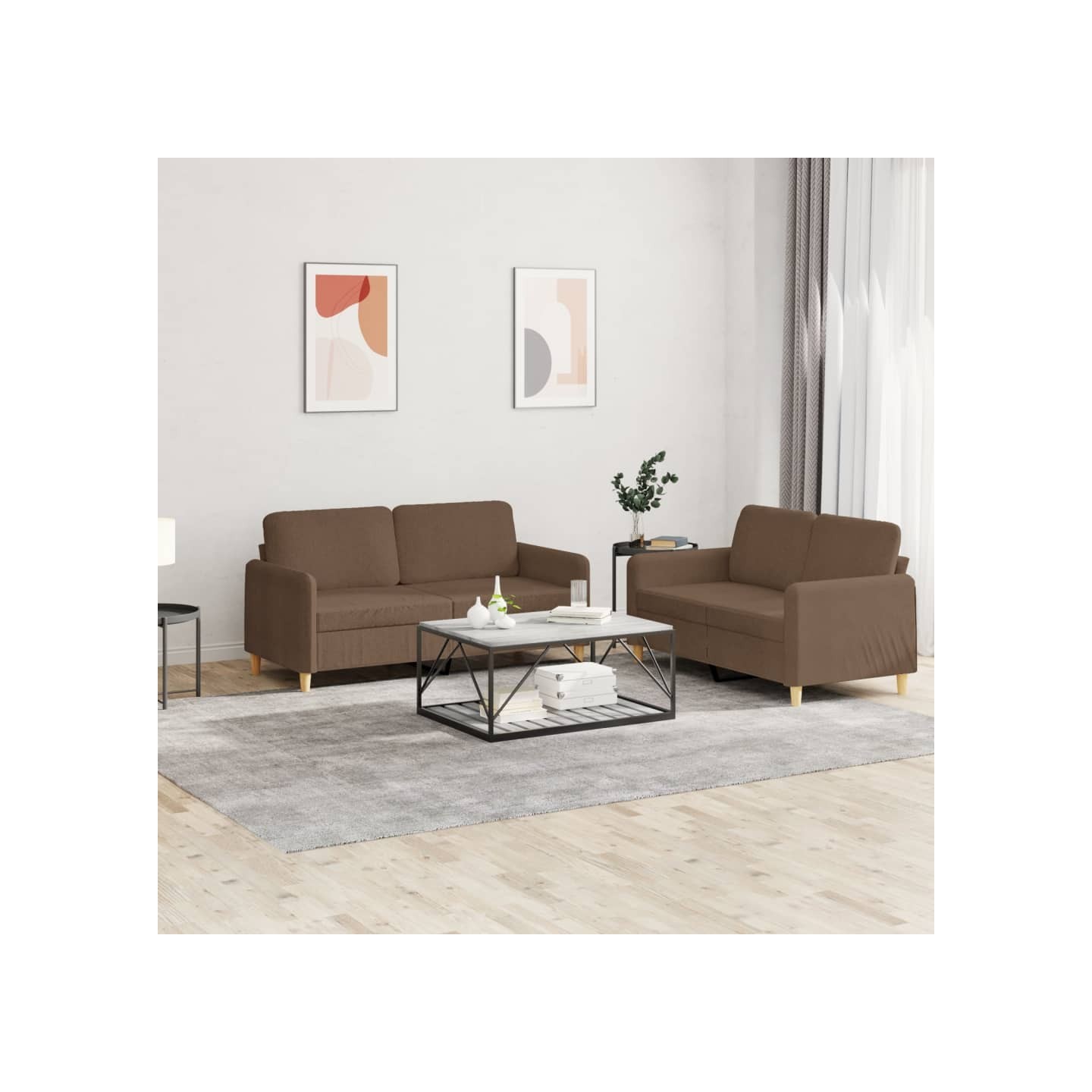 Ensemble de canapés 2 pcs avec coussins Marron Tissu