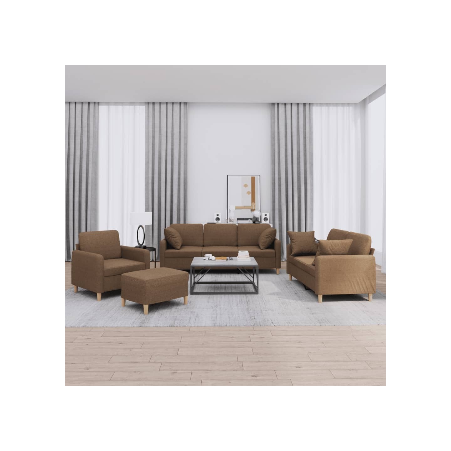 Ensemble de canapés 4 pcs avec coussins marron tissu