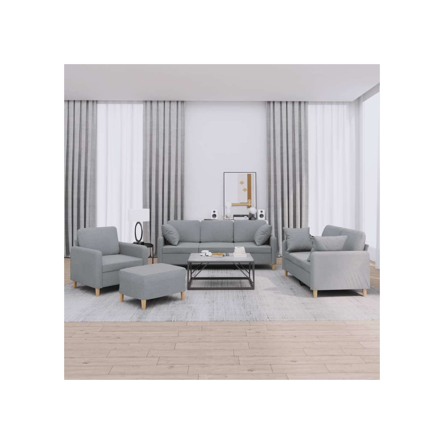 Ensemble de canapés 4 pcs coussins gris clair tissu