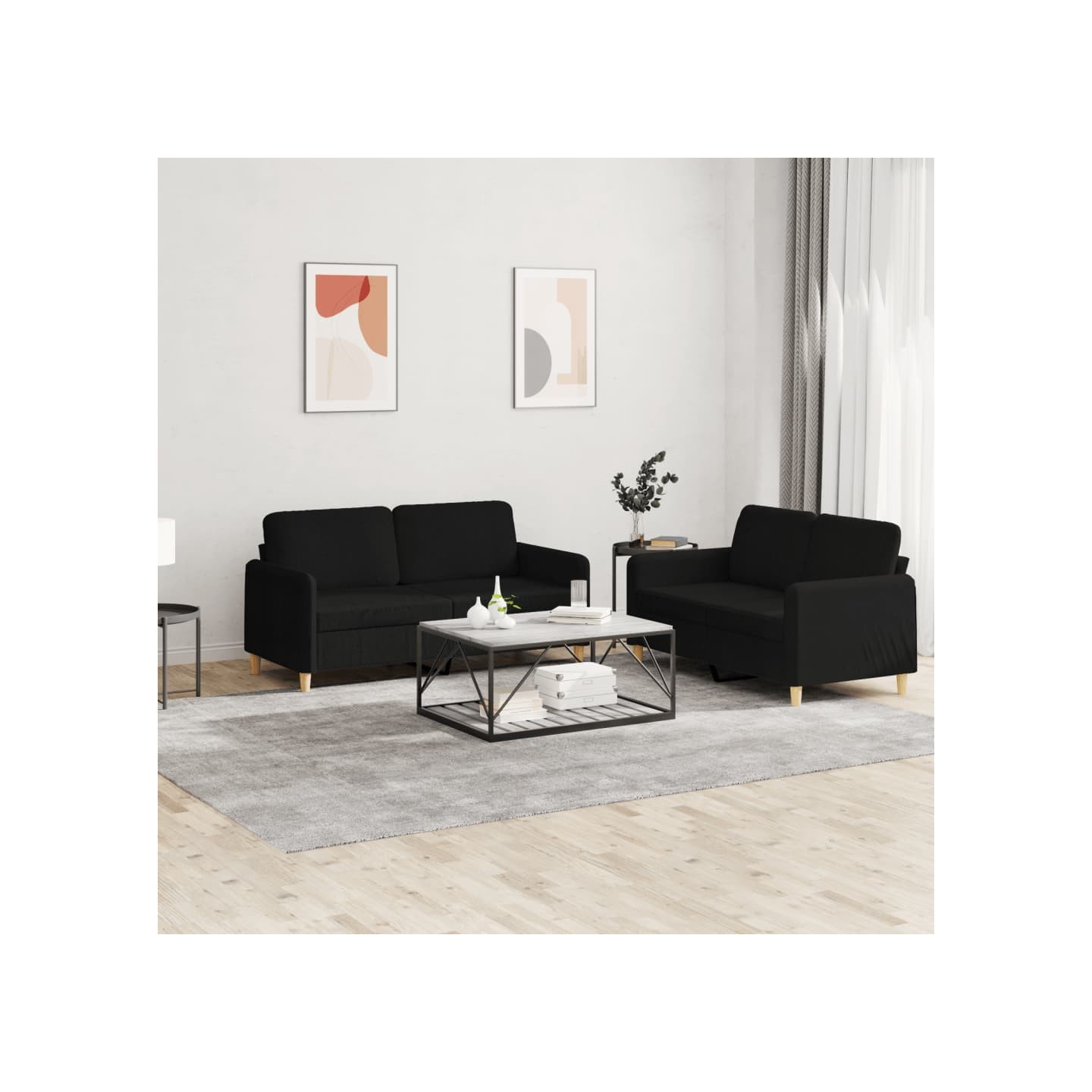 Ensemble de canapés 2 pcs avec coussins Noir Tissu