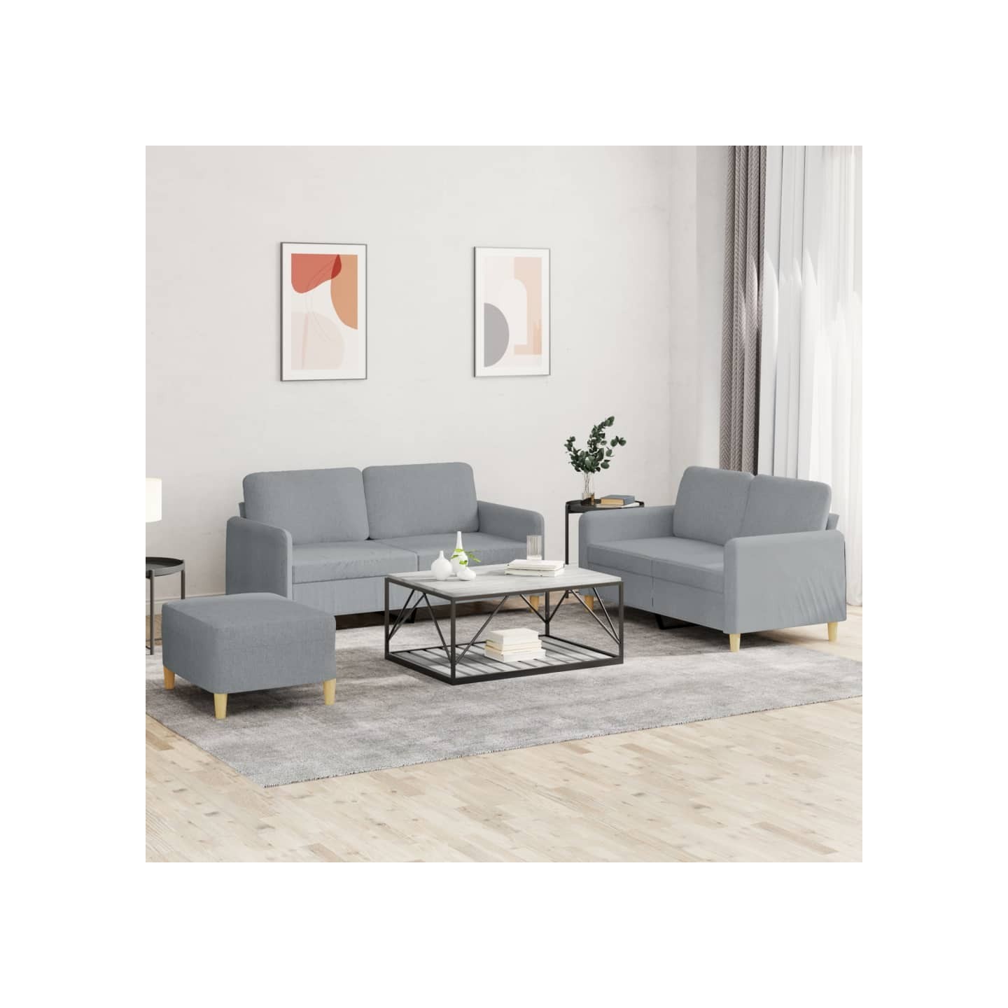Ensemble de canapés 3 pcs avec coussins Gris clair Tissu
