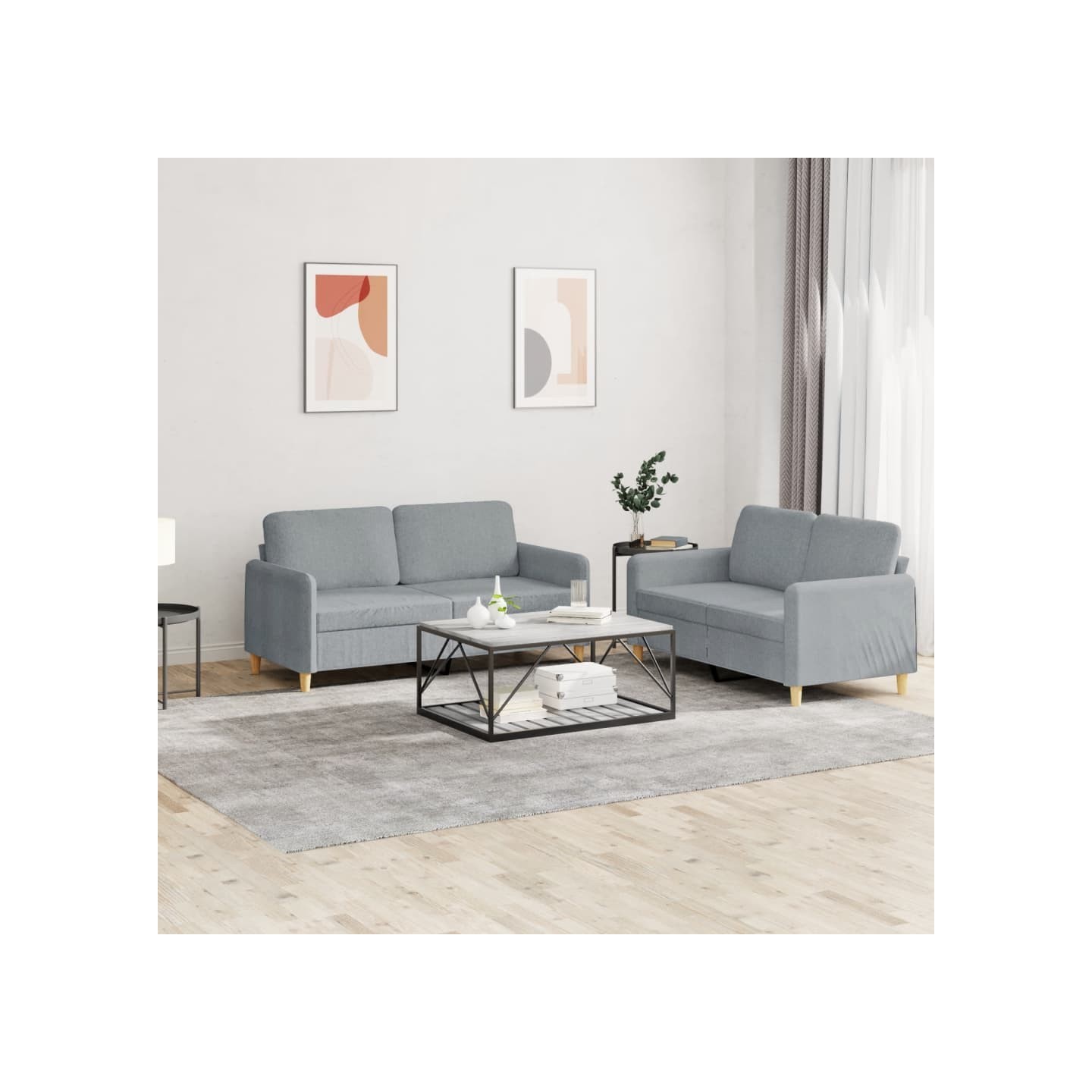 Ensemble de canapés 2 pcs avec coussins Gris clair Tissu