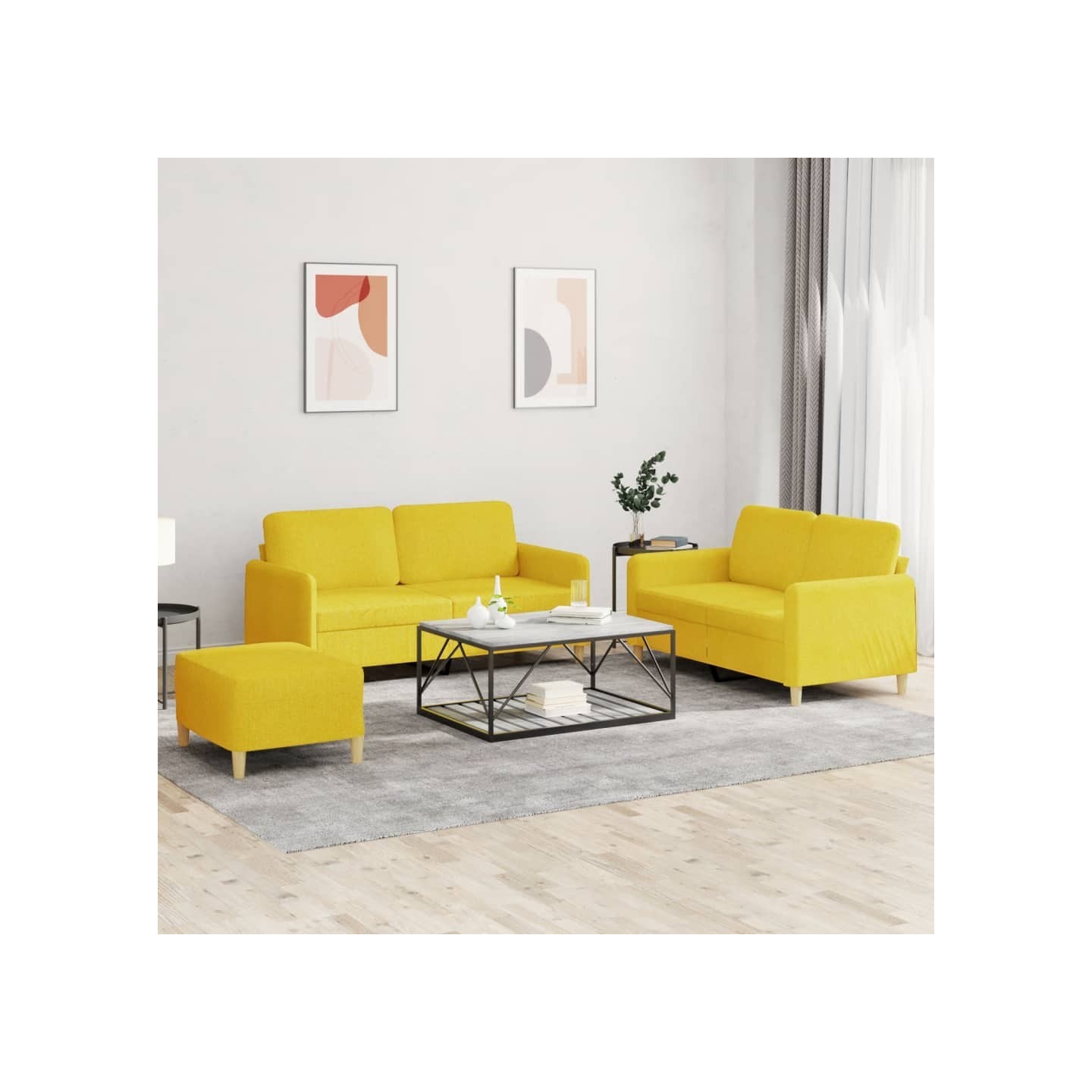 Ensemble de canapés 3 pcs avec coussins Jaune clair Tissu