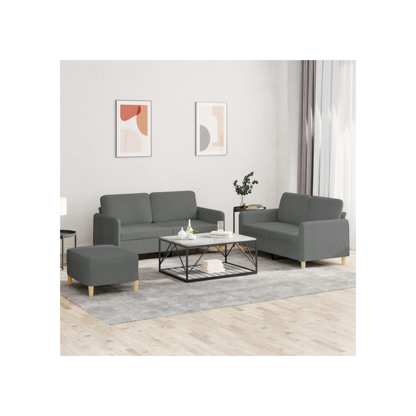 Ensemble de canapés 3 pcs avec coussins Gris foncé Tissu
