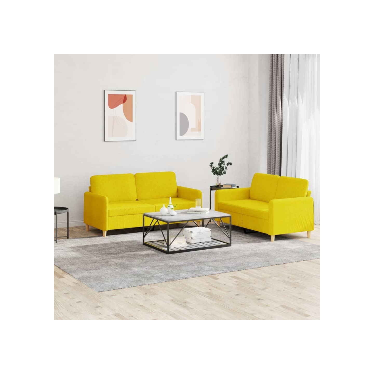 Ensemble de canapés 2 pcs avec coussins Jaune clair Tissu