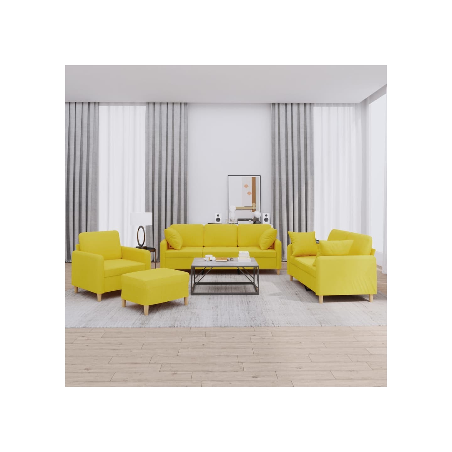 Ensemble de canapés 4 pcs avec coussins jaune clair tissu