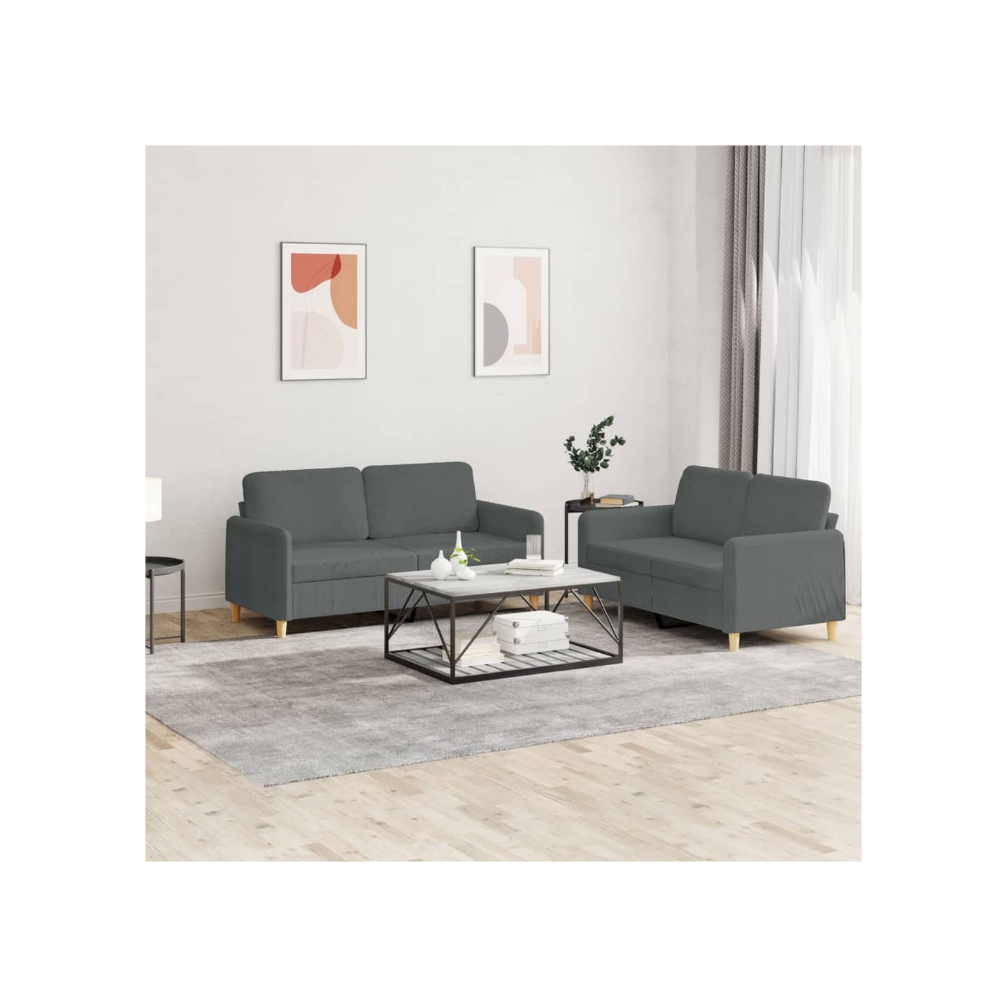 Ensemble de canapés 2 pcs avec coussins Gris foncé Tissu