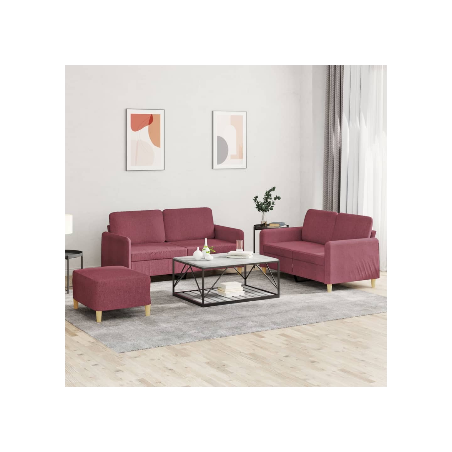Ensemble de canapés 3 pcs avec coussins Rouge bordeaux Tissu