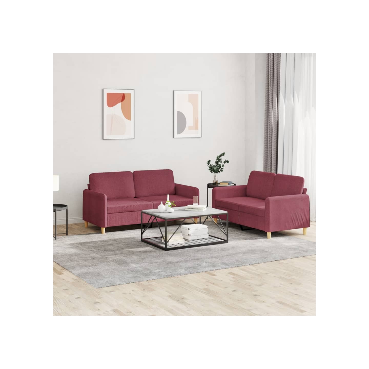 Ensemble de canapés 2 pcs avec coussins Rouge bordeaux Tissu