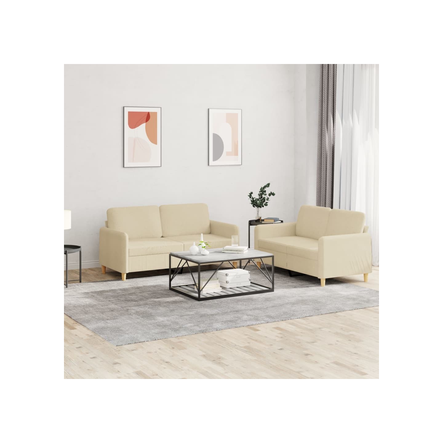 Ensemble de canapés 2 pcs avec coussins Crème Tissu