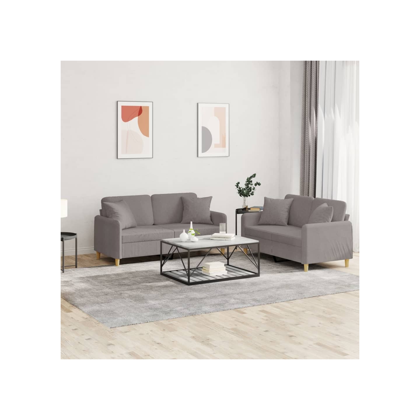 Ensemble de canapés 2 pcs avec coussins taupe tissu