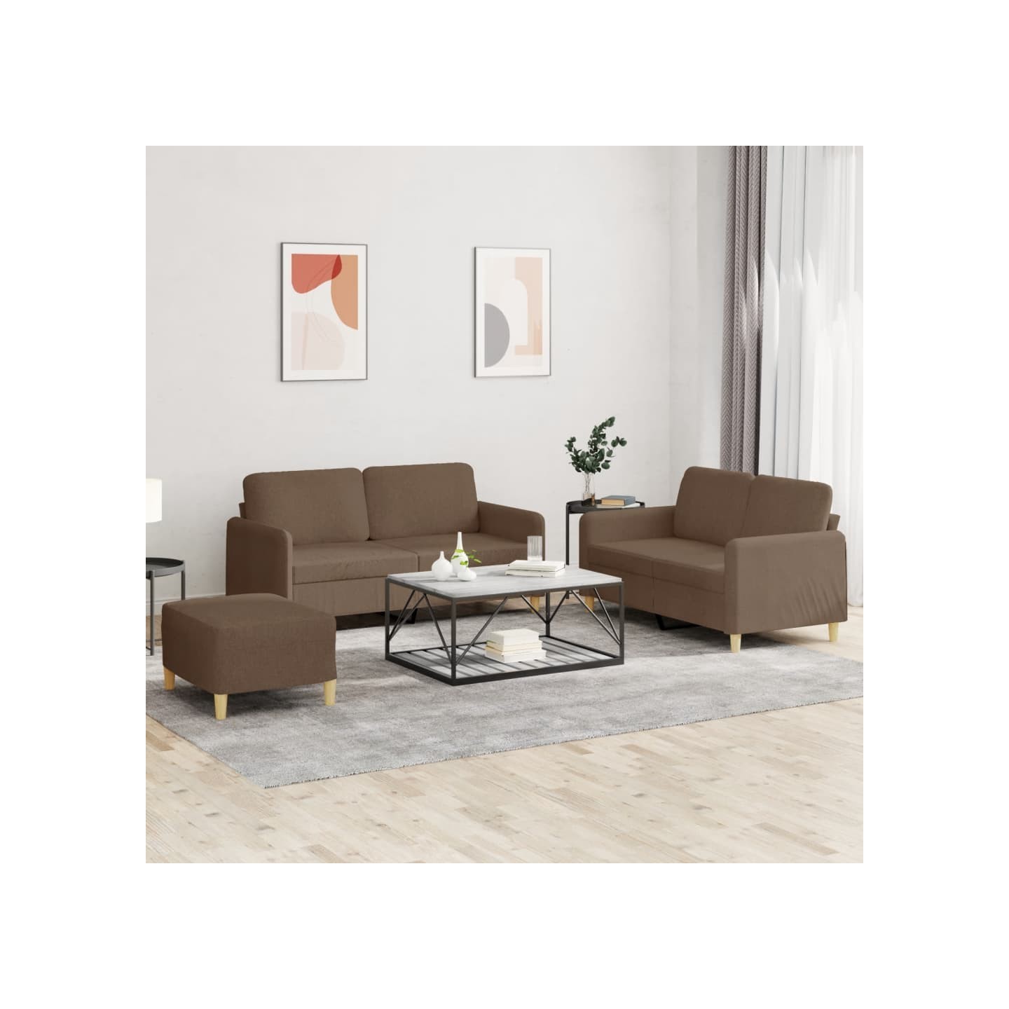 Ensemble de canapés 3 pcs avec coussins Marron Tissu