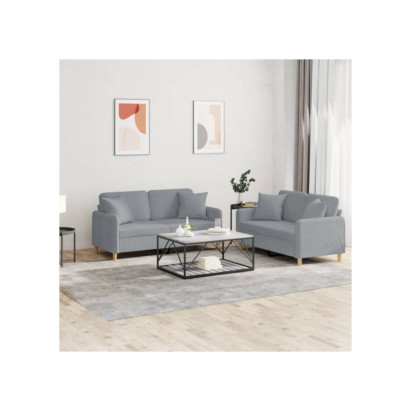 Ensemble de canapés 2 pcs coussins gris clair tissu