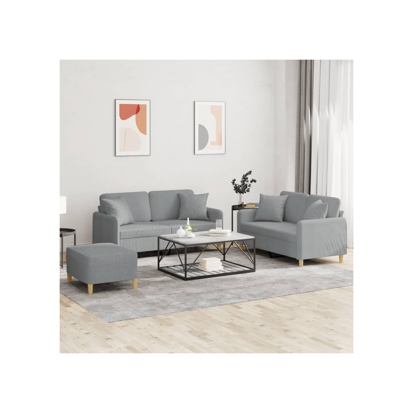 Ensemble de canapés 3 pcs coussins gris clair tissu