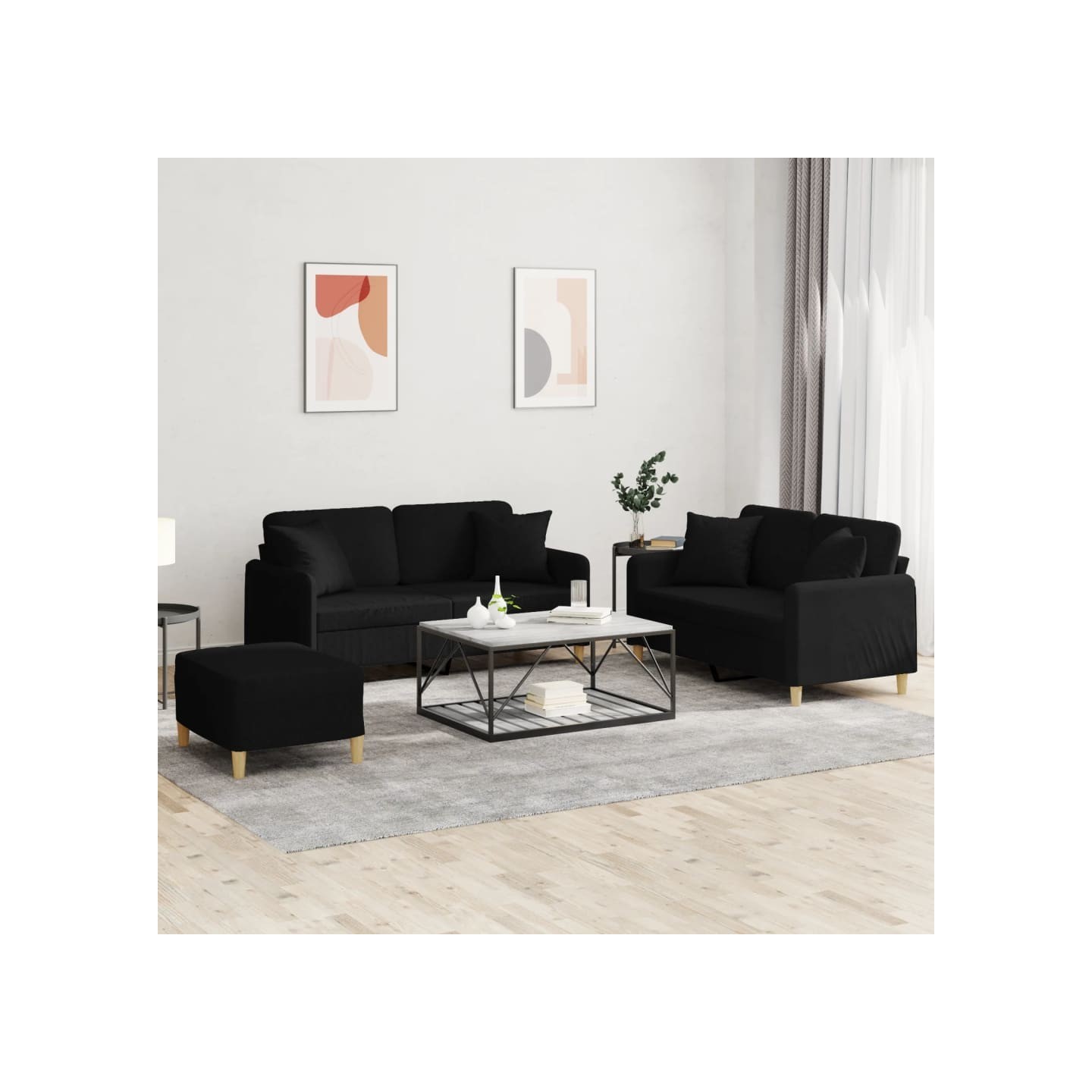 Ensemble de canapés 3 pcs avec coussins noir tissu