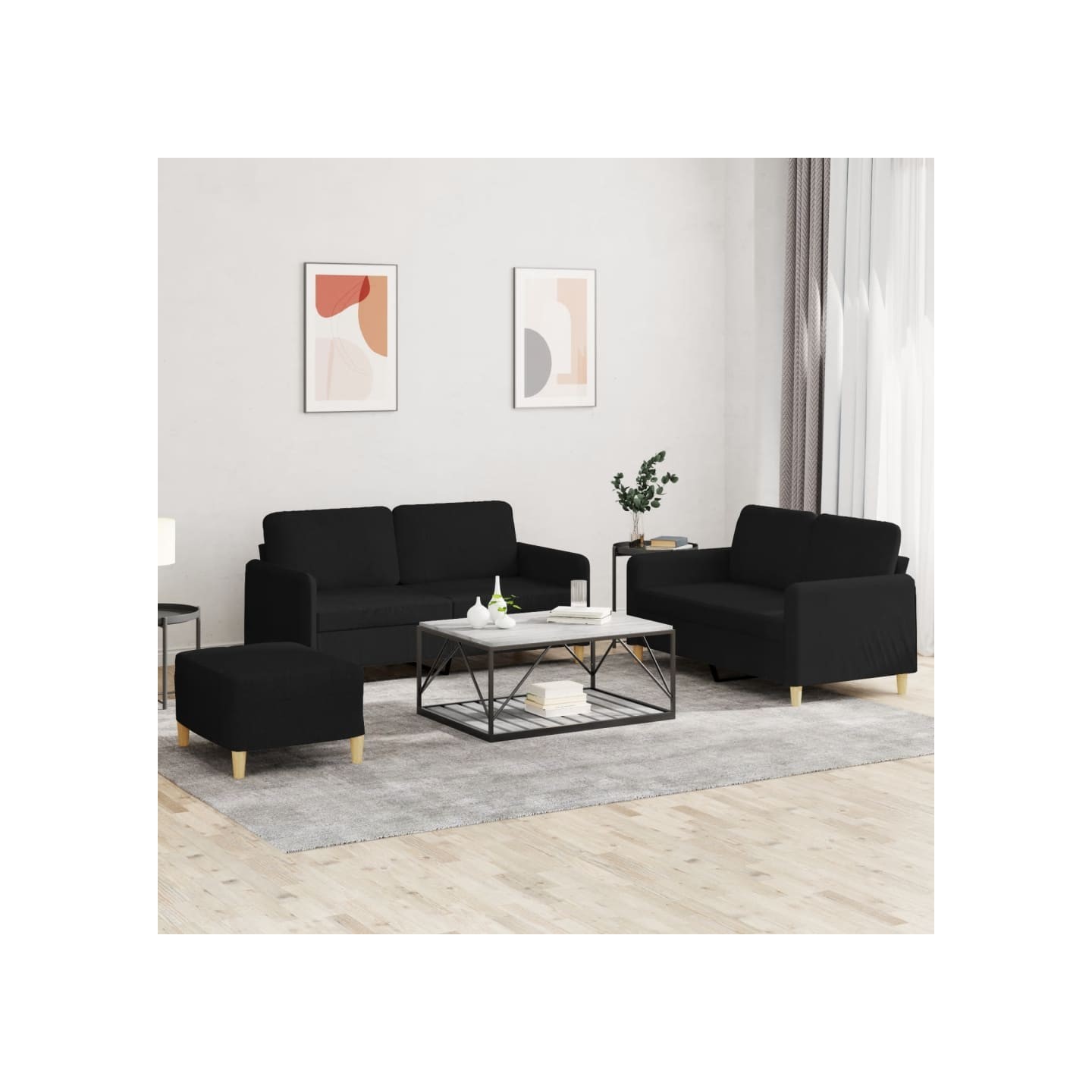 Ensemble de canapés 3 pcs avec coussins Noir Tissu