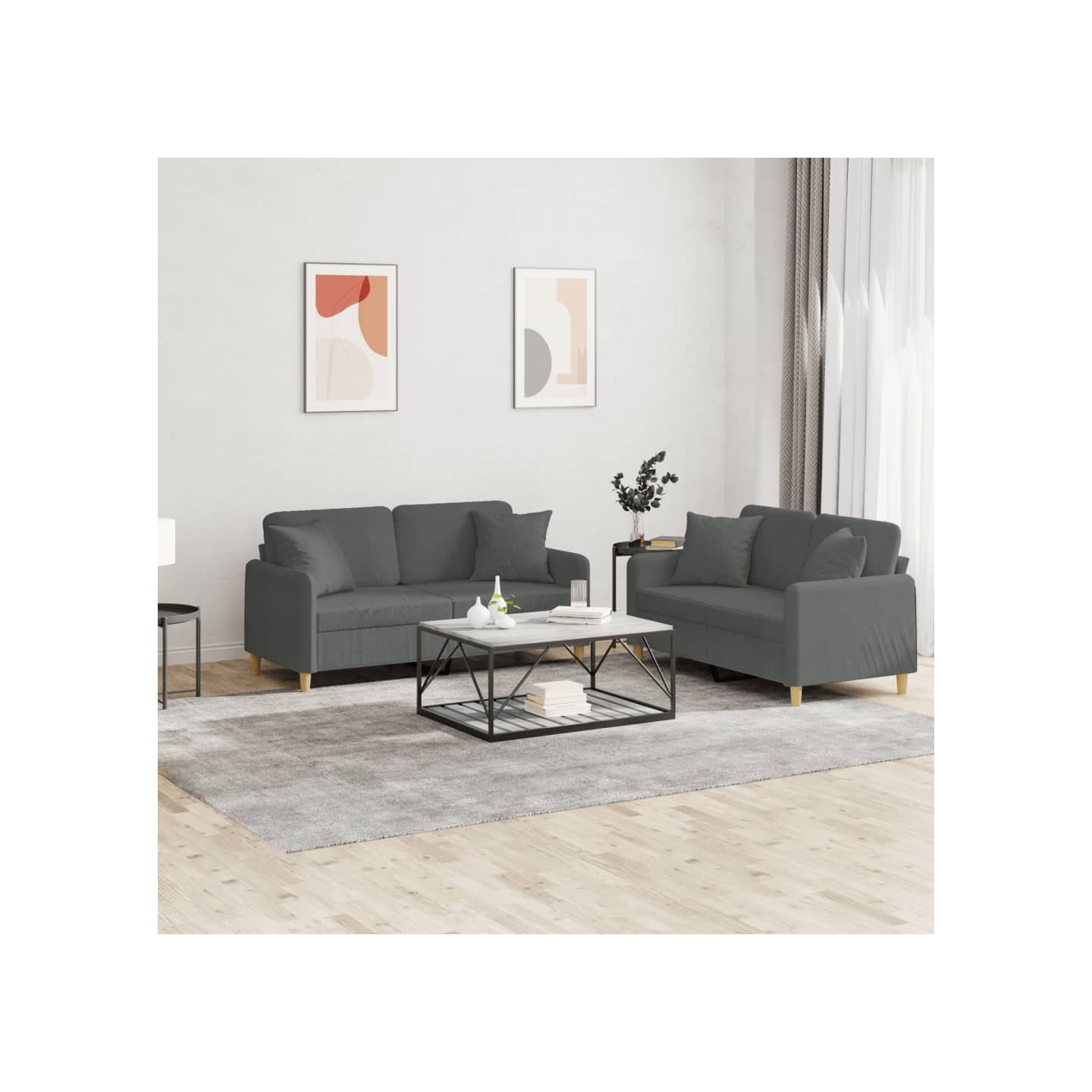 Ensemble de canapés 2 pcs coussins gris foncé tissu