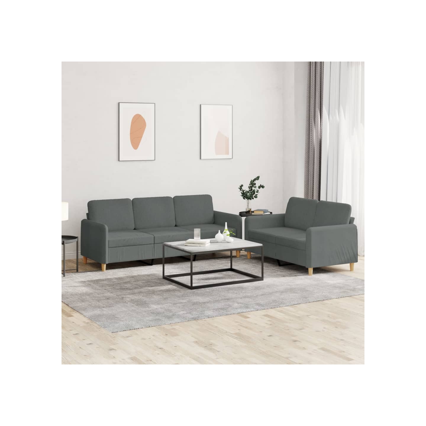 Ensemble de canapés 2 pcs avec coussins Gris foncé Tissu