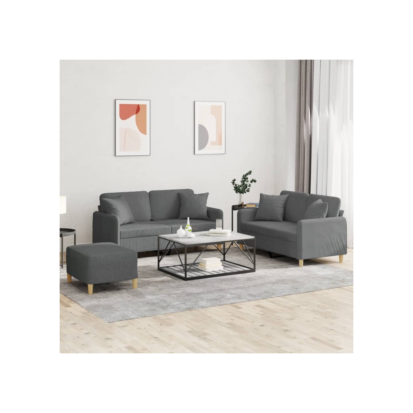 Ensemble de canapés 3 pcs coussins gris foncé tissu
