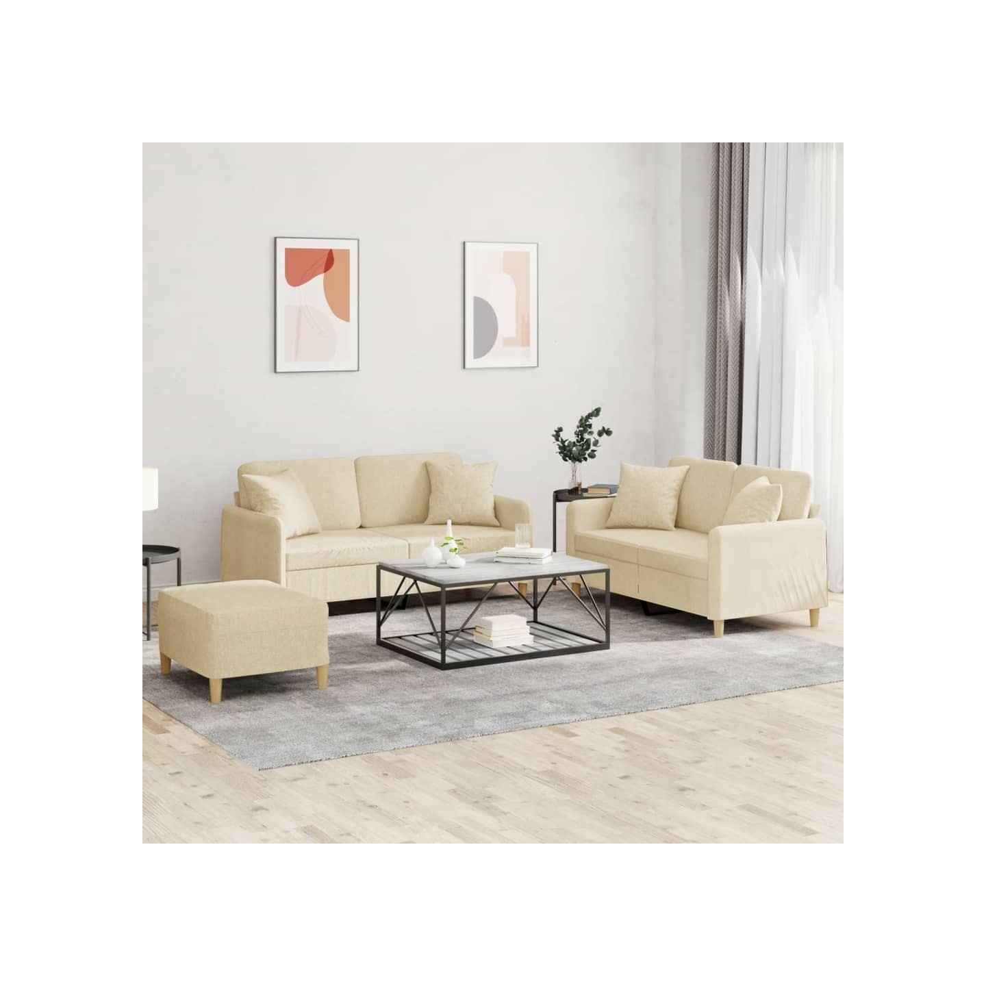 Ensemble de canapés 3 pcs avec coussins crème tissu