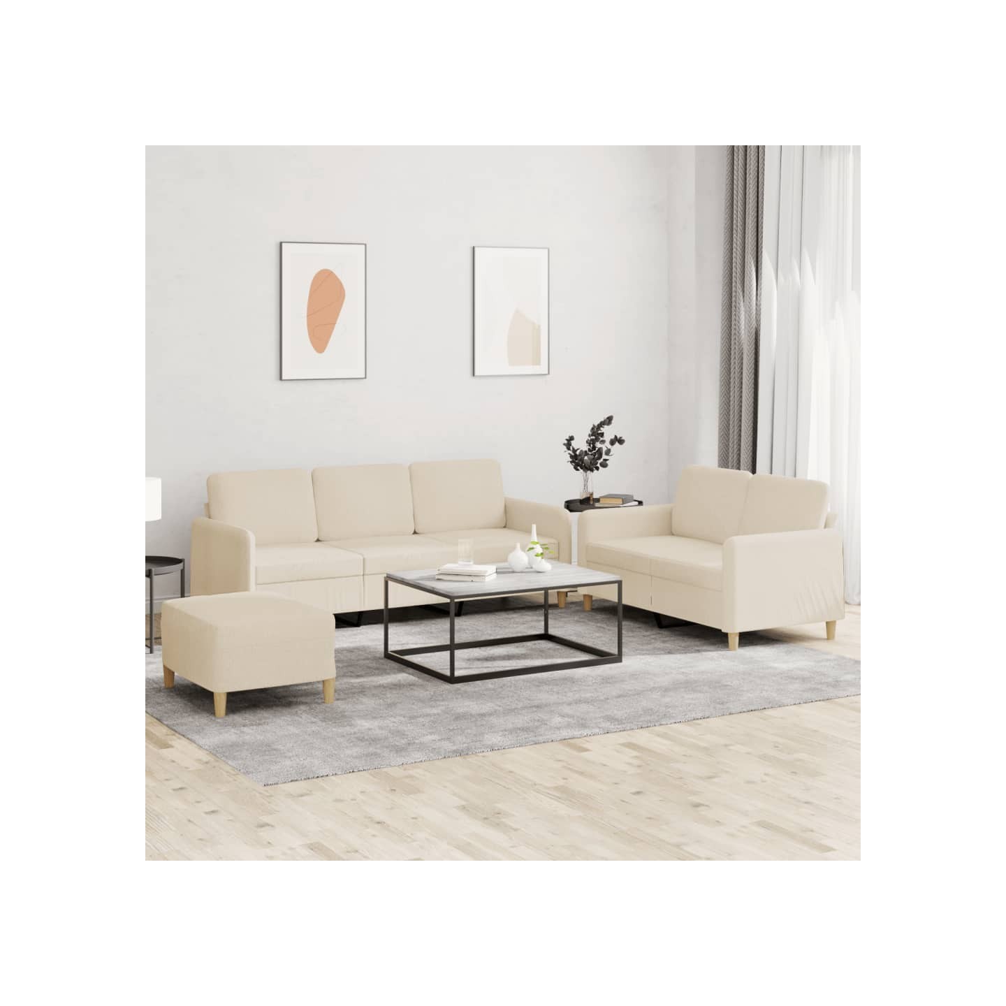 Ensemble de canapés 3 pcs avec coussins Crème Tissu