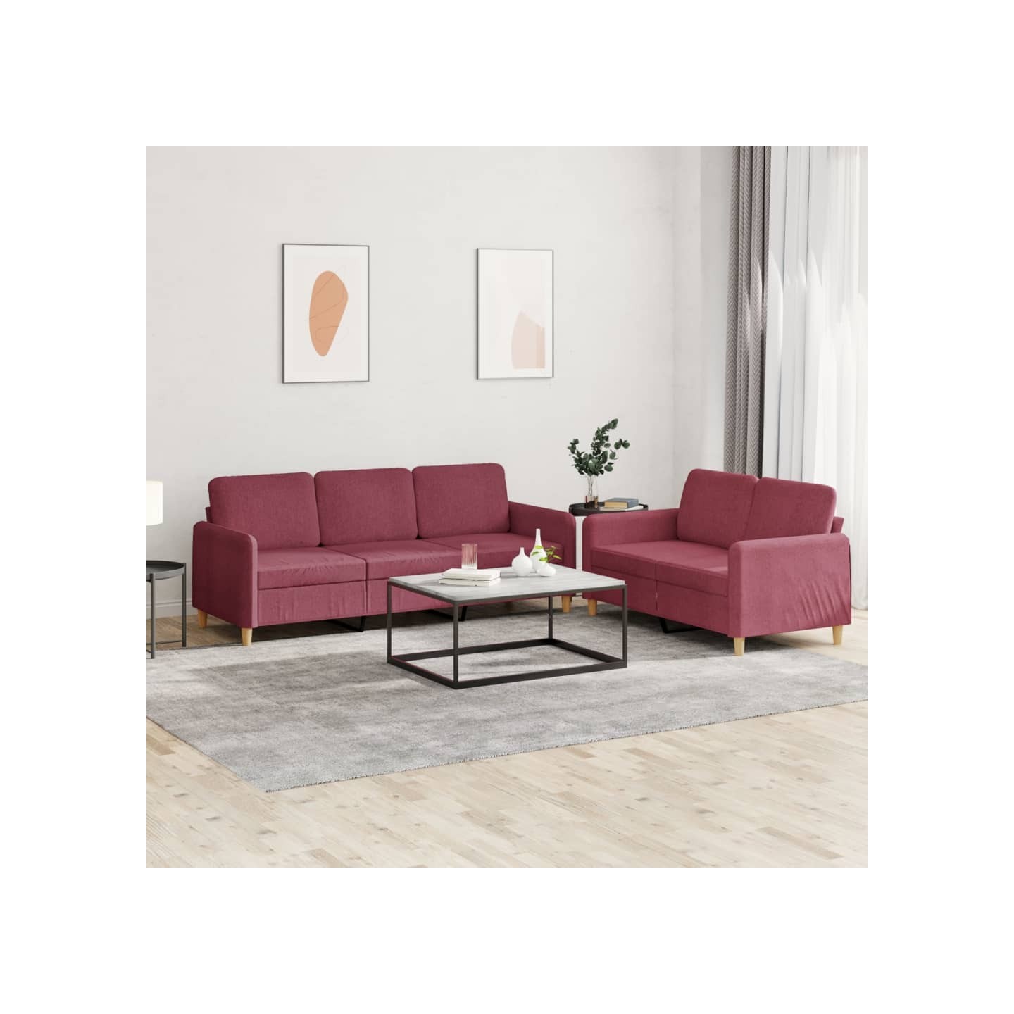 Ensemble de canapés 2 pcs avec coussins Rouge bordeaux Tissu