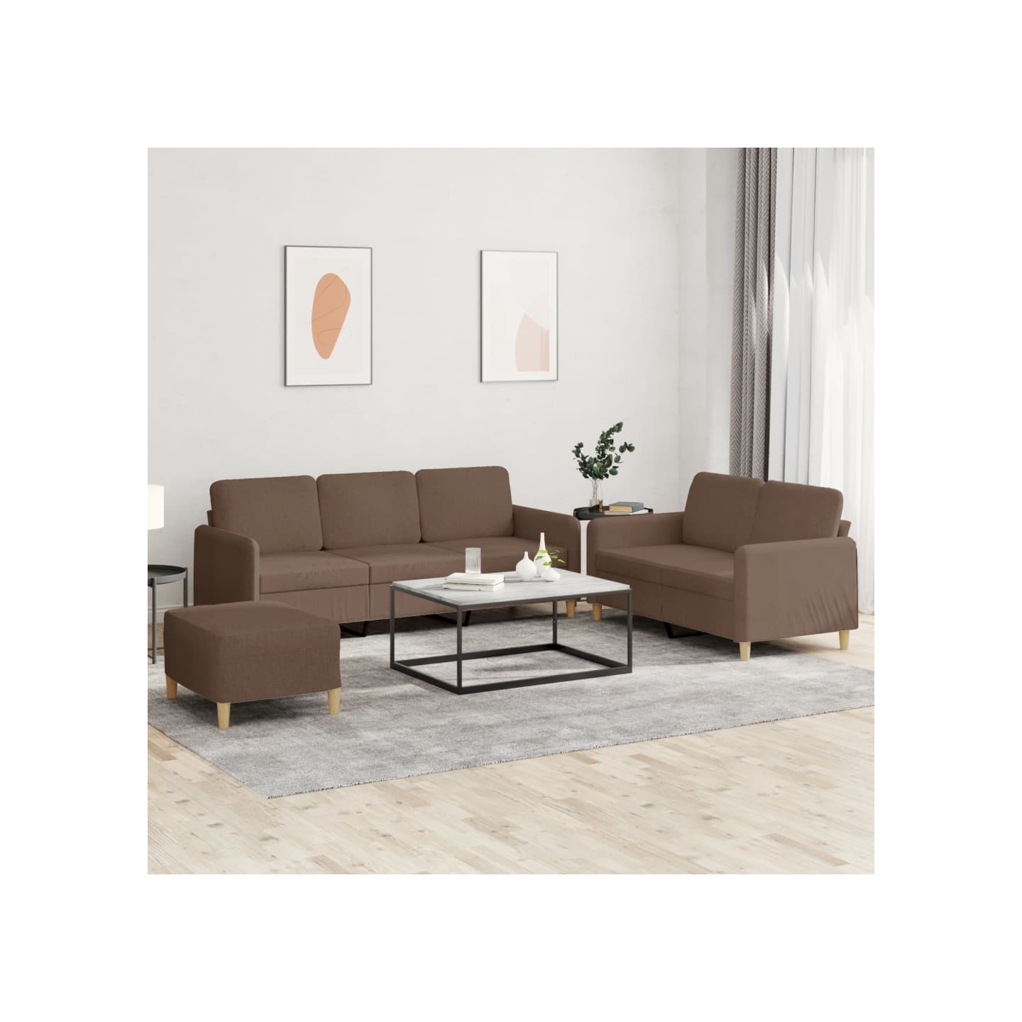 Ensemble de canapés 3 pcs avec coussins Marron Tissu