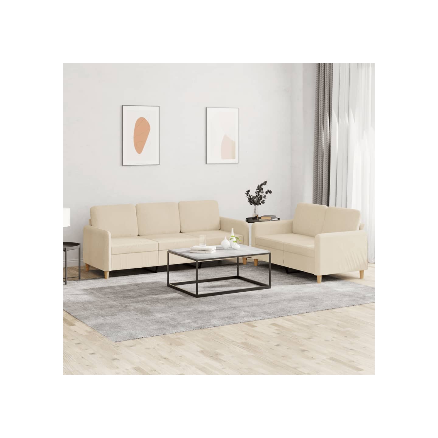 Ensemble de canapés 2 pcs avec coussins Crème Tissu