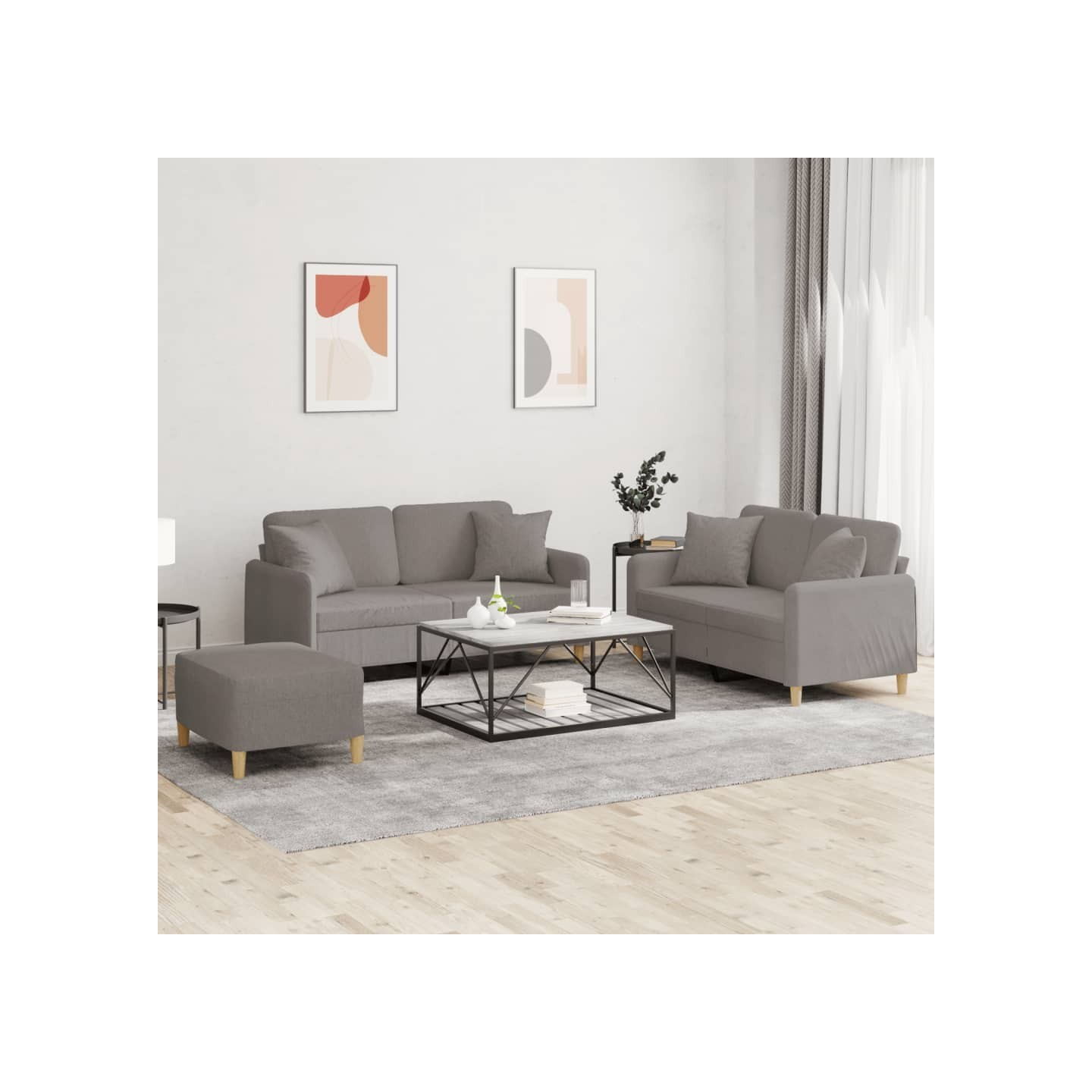 Ensemble de canapés 3 pcs avec coussins taupe tissu