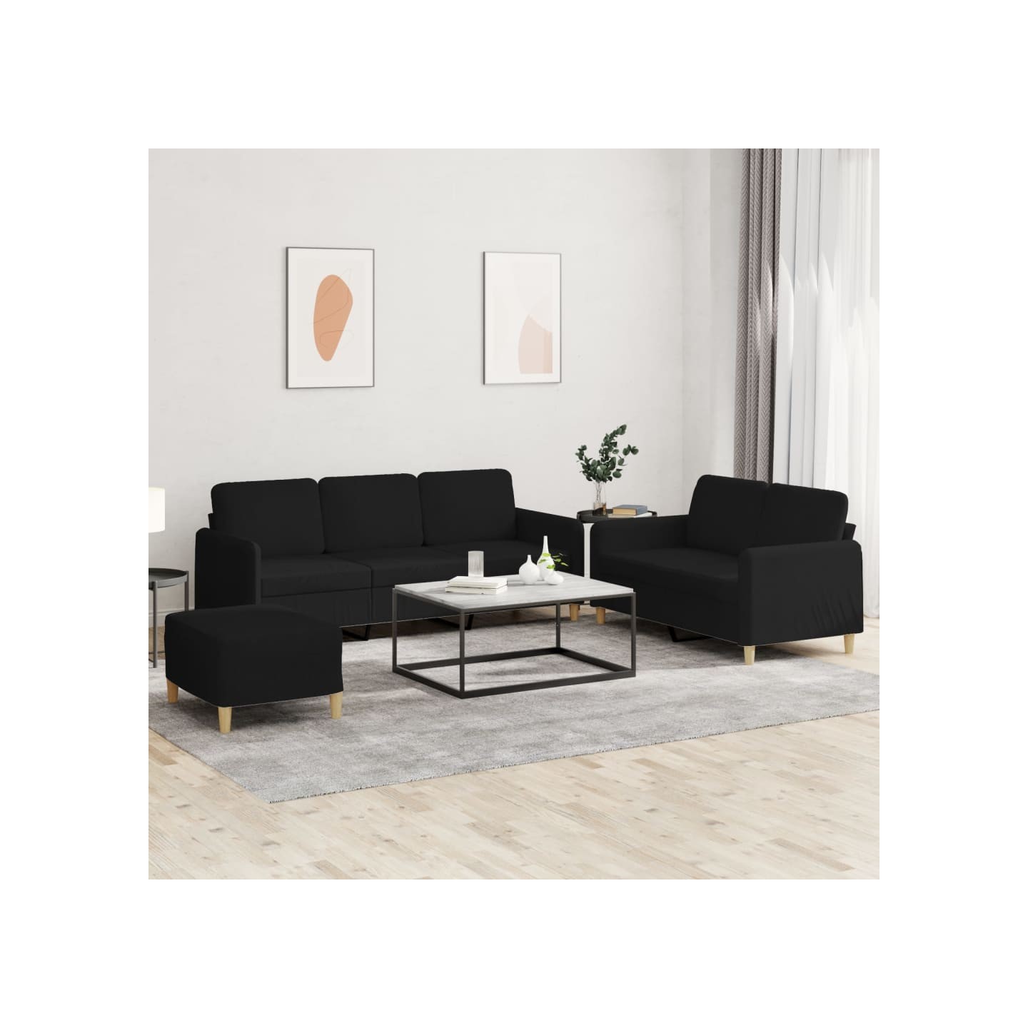 Ensemble de canapés 3 pcs avec coussins Noir Tissu