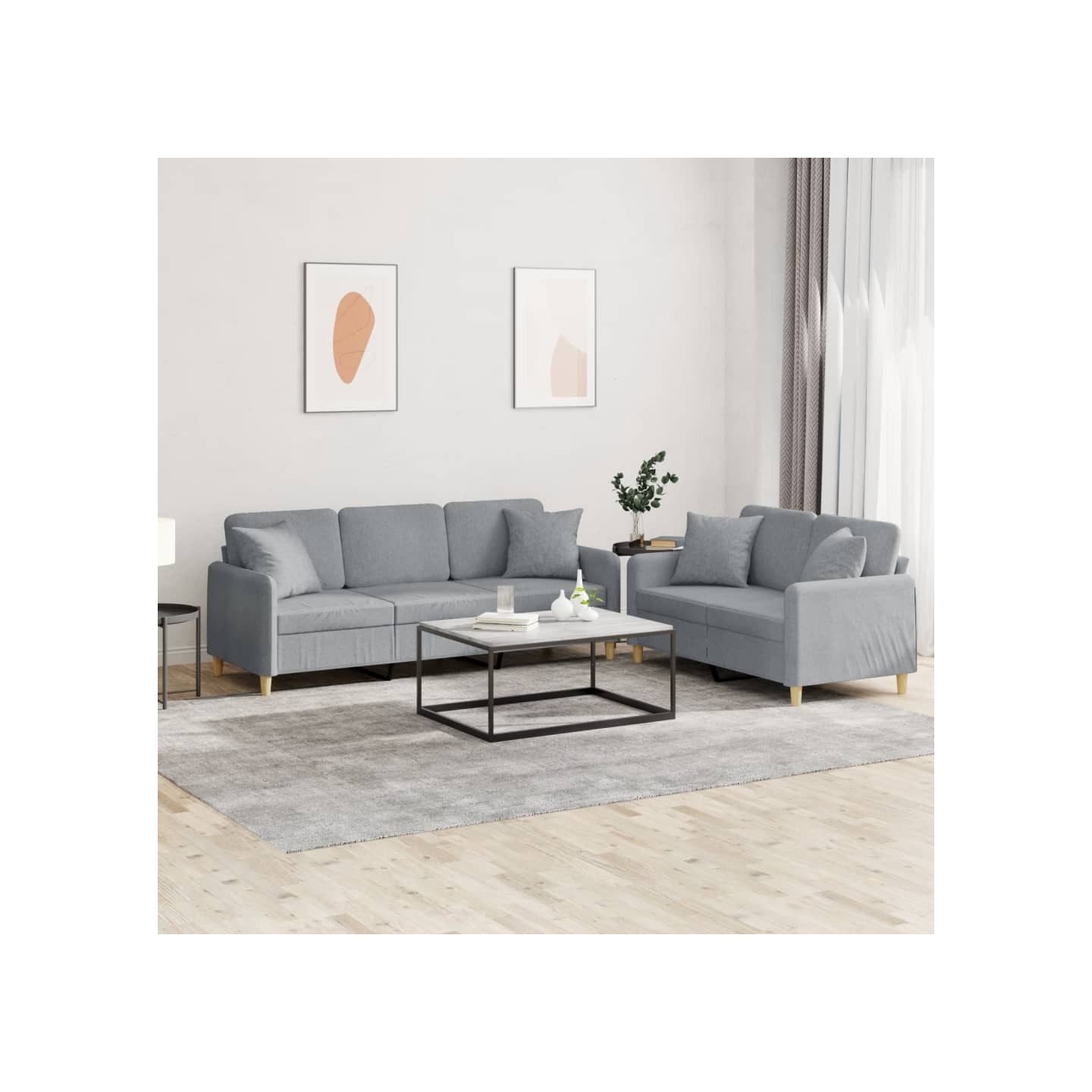 Ensemble de canapés 2 pcs coussins gris clair tissu