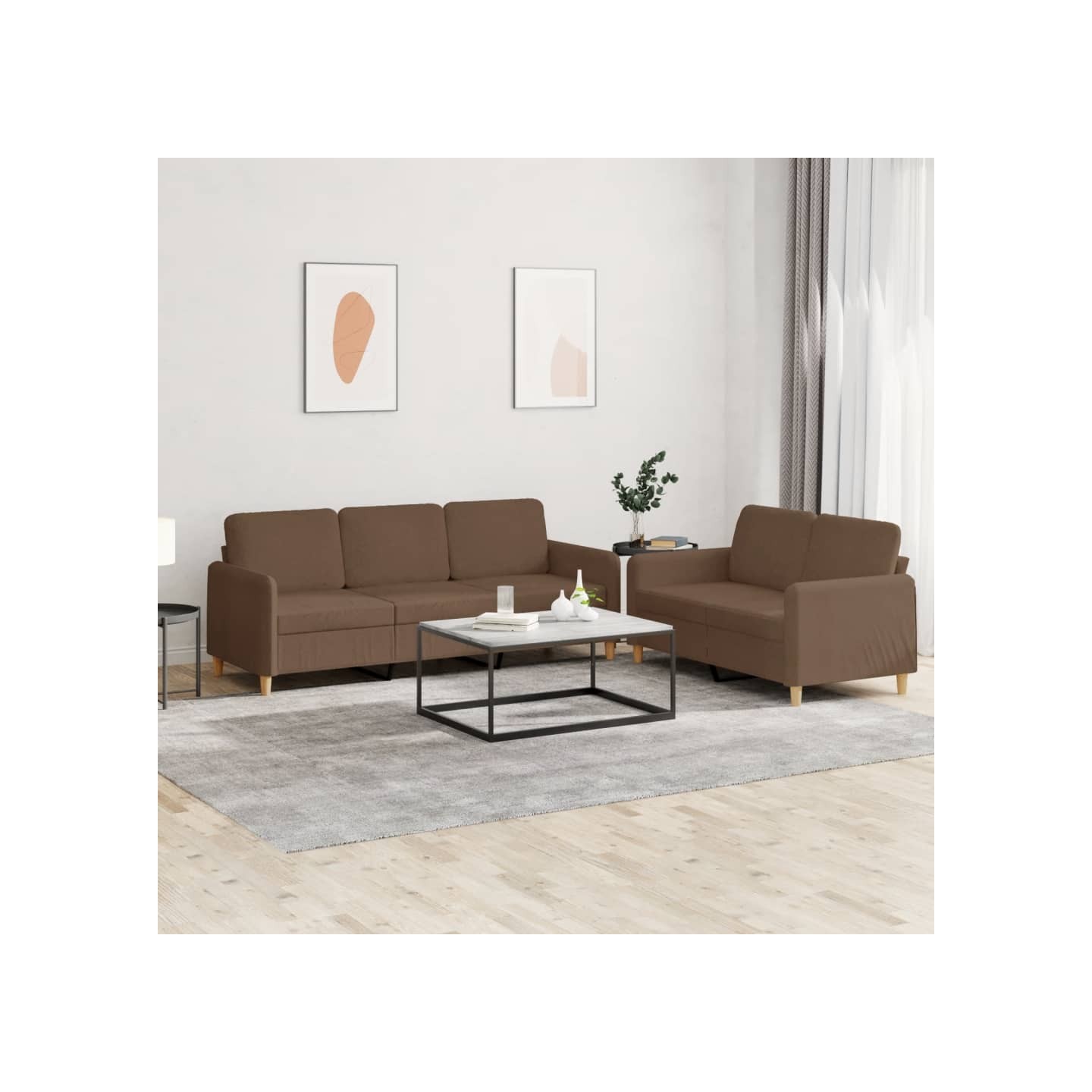 Ensemble de canapés 2 pcs avec coussins Marron Tissu