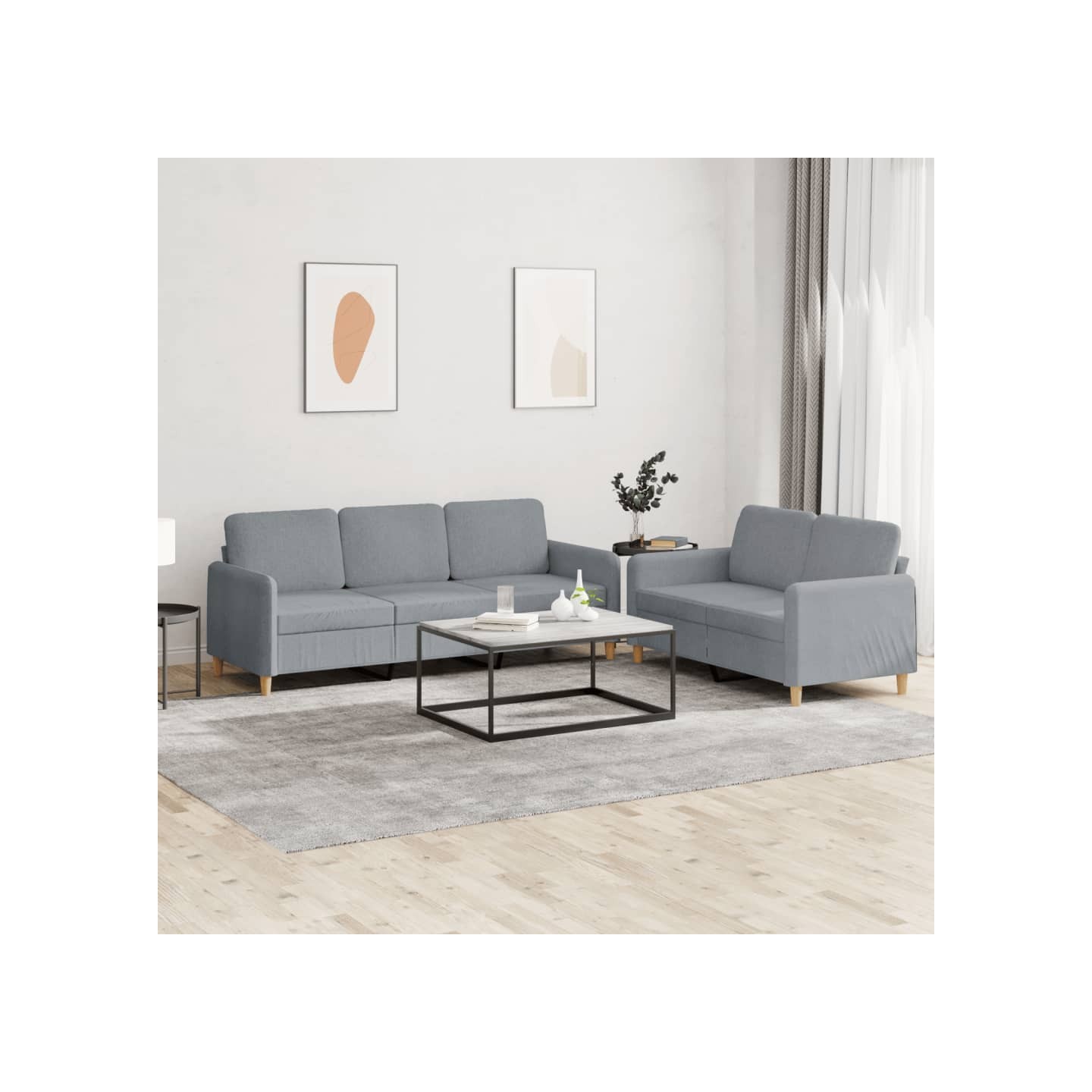 Ensemble de canapés 2 pcs avec coussins Gris clair Tissu