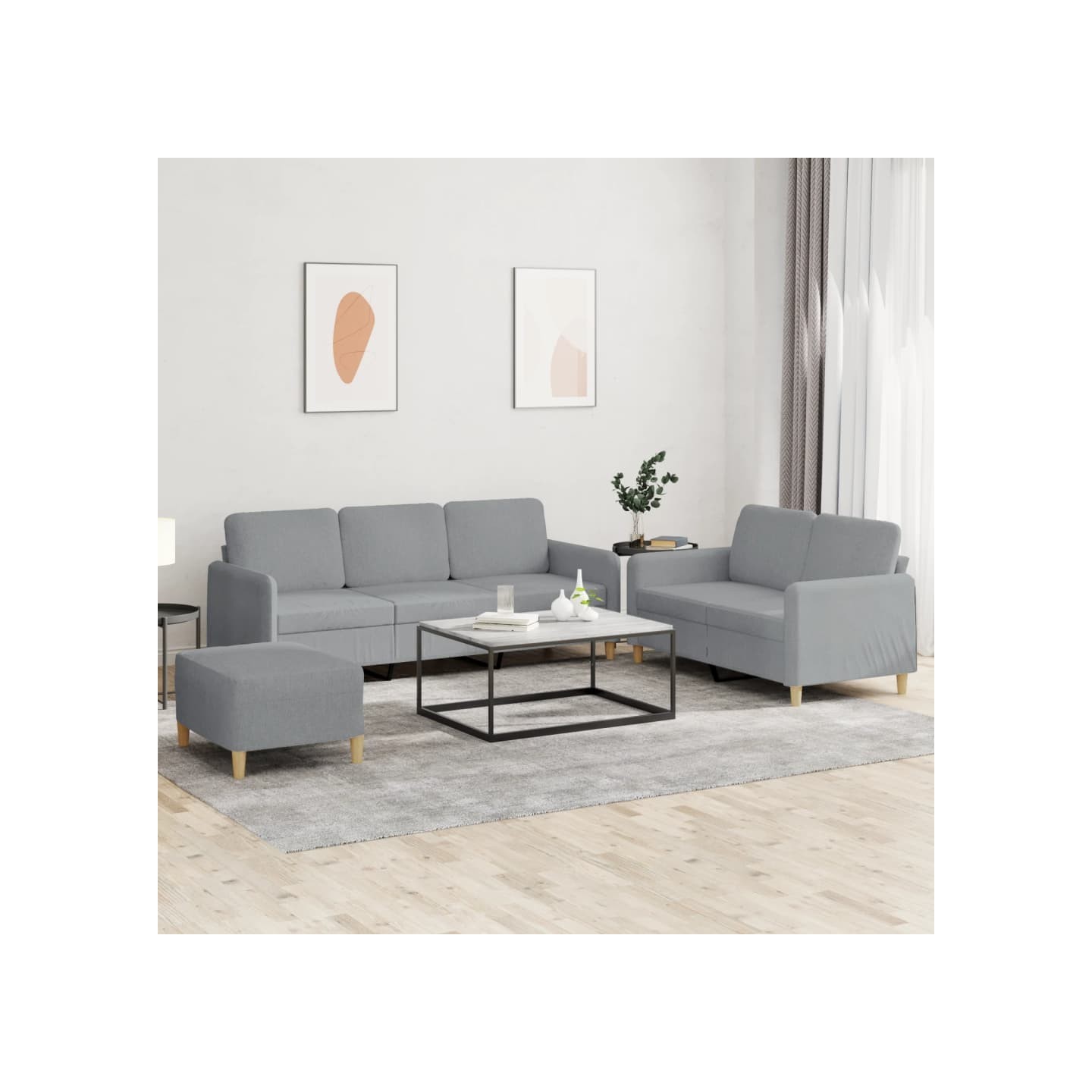 Ensemble de canapés 3 pcs avec coussins Gris clair Tissu