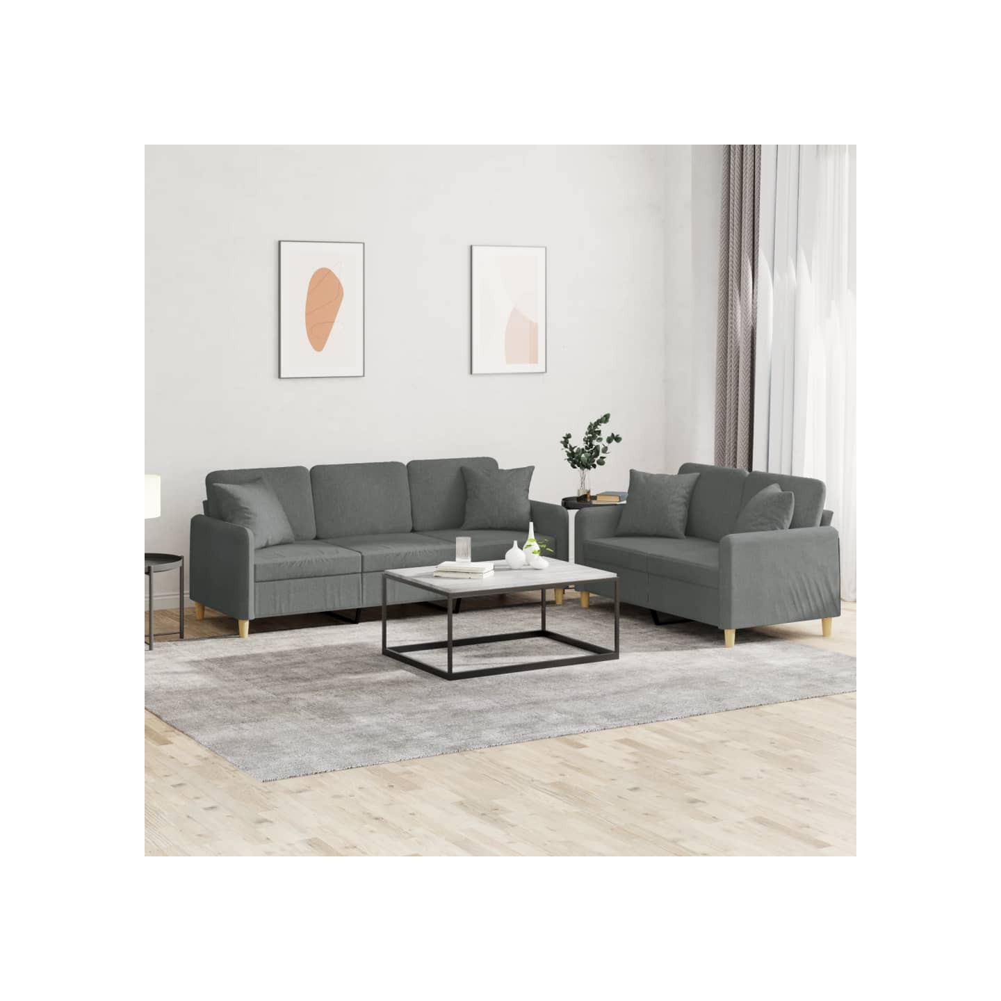 Ensemble de canapés 2 pcs coussins gris foncé tissu