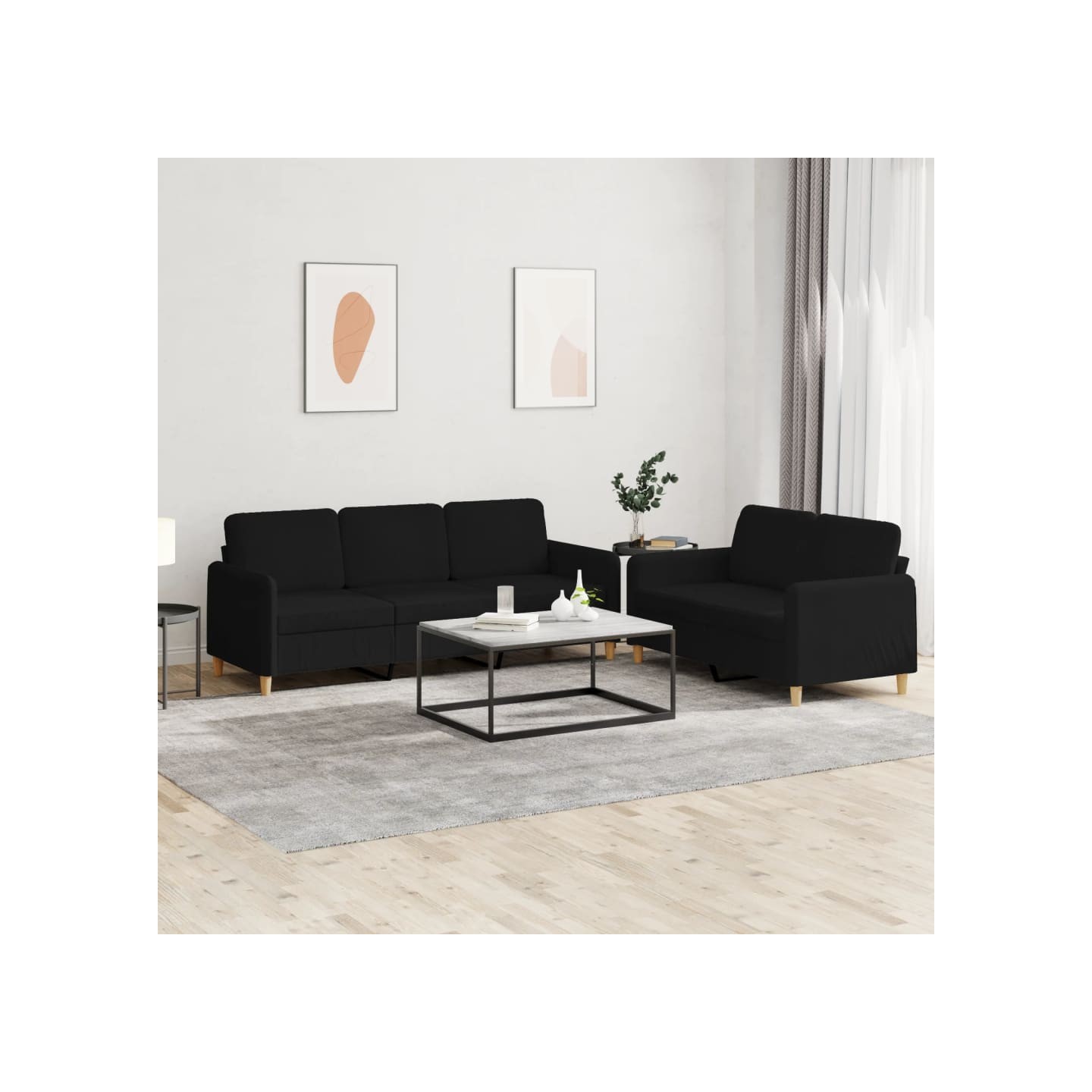 Ensemble de canapés 2 pcs avec coussins Noir Tissu
