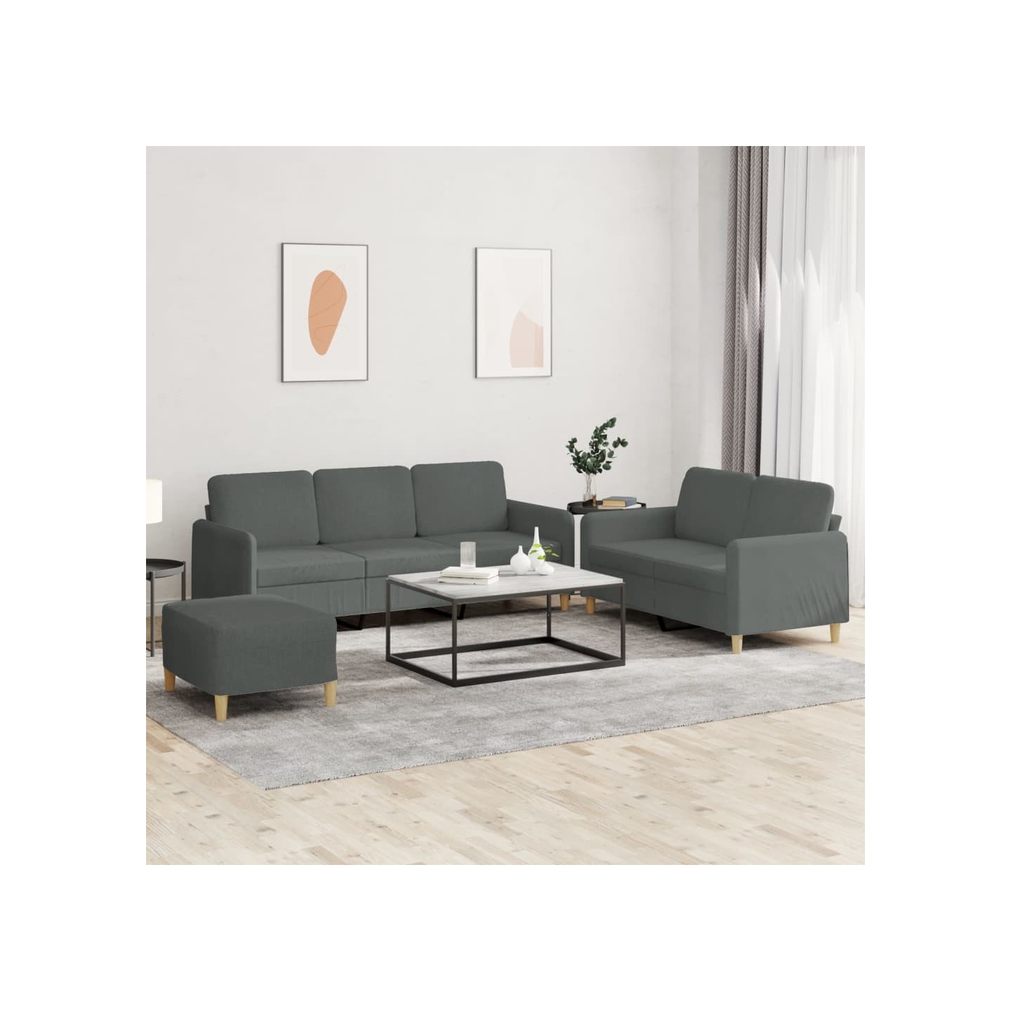 Ensemble de canapés 3 pcs avec coussins Gris foncé Tissu