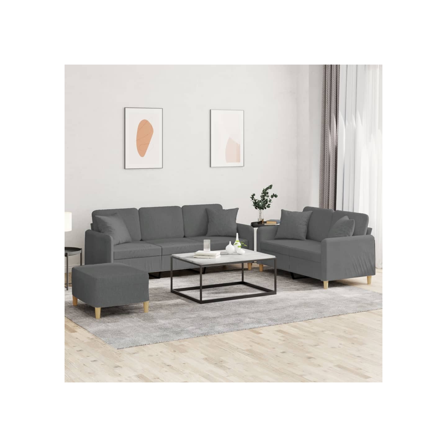 Ensemble de canapés 3 pcs coussins gris foncé tissu