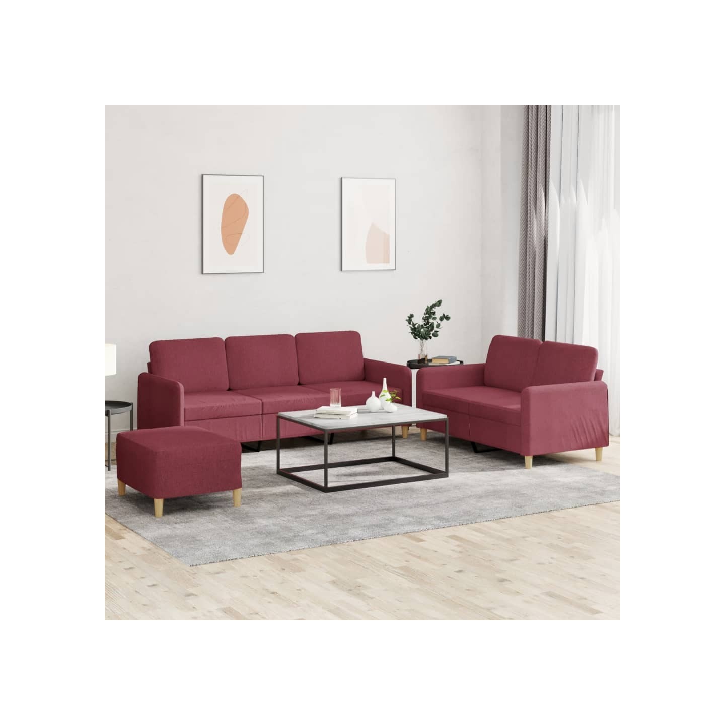 Ensemble de canapés 3 pcs avec coussins Rouge bordeaux Tissu