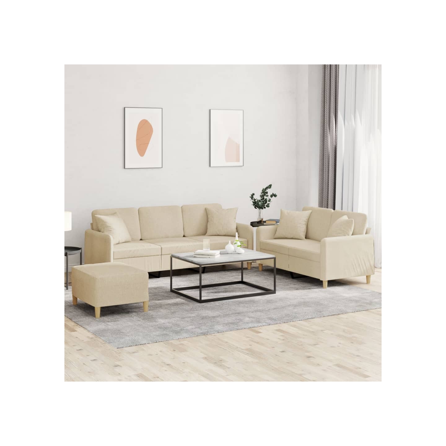 Ensemble de canapés 3 pcs avec coussins crème tissu