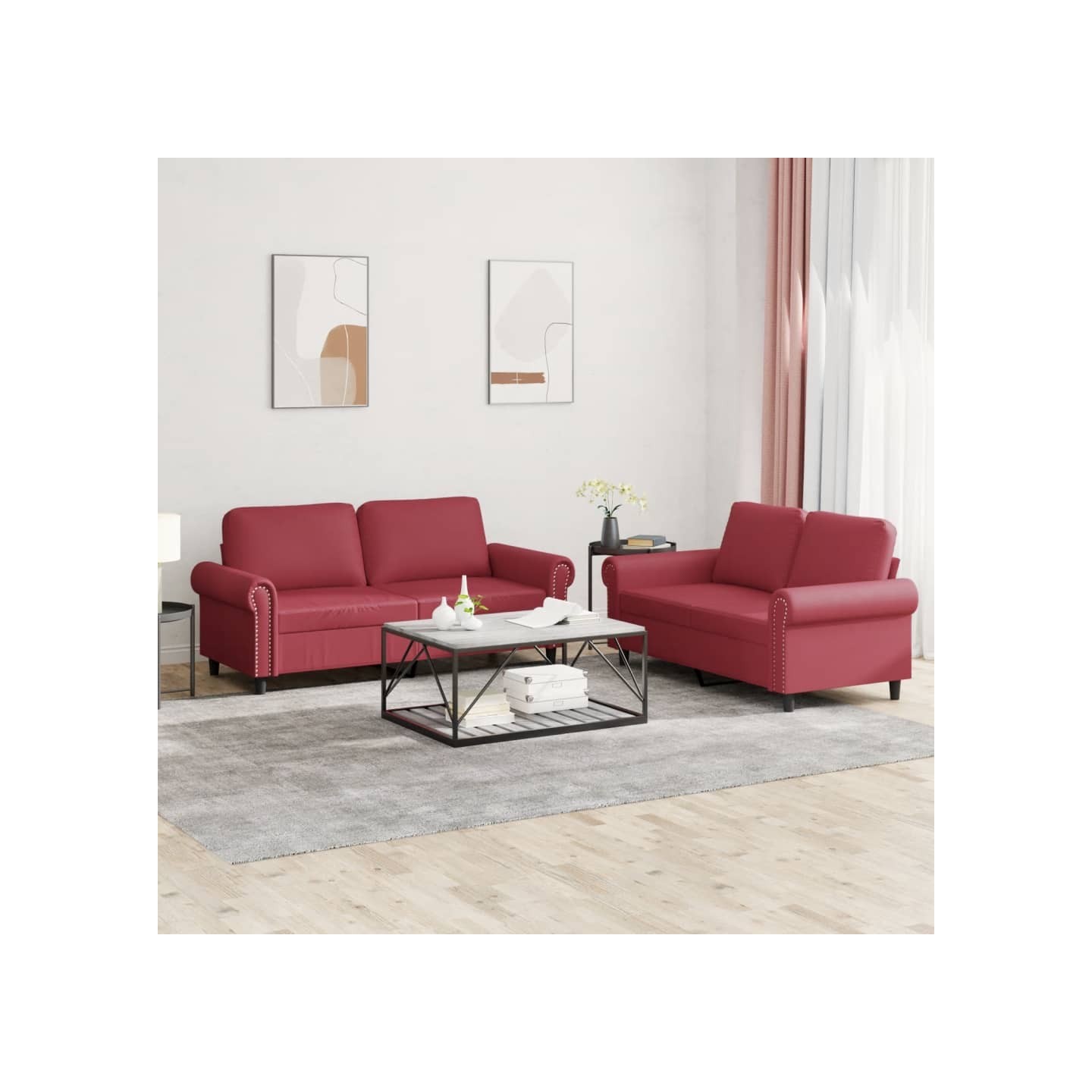Ensemble de canapés 2 pcs et coussins Rouge bordeaux Similicuir
