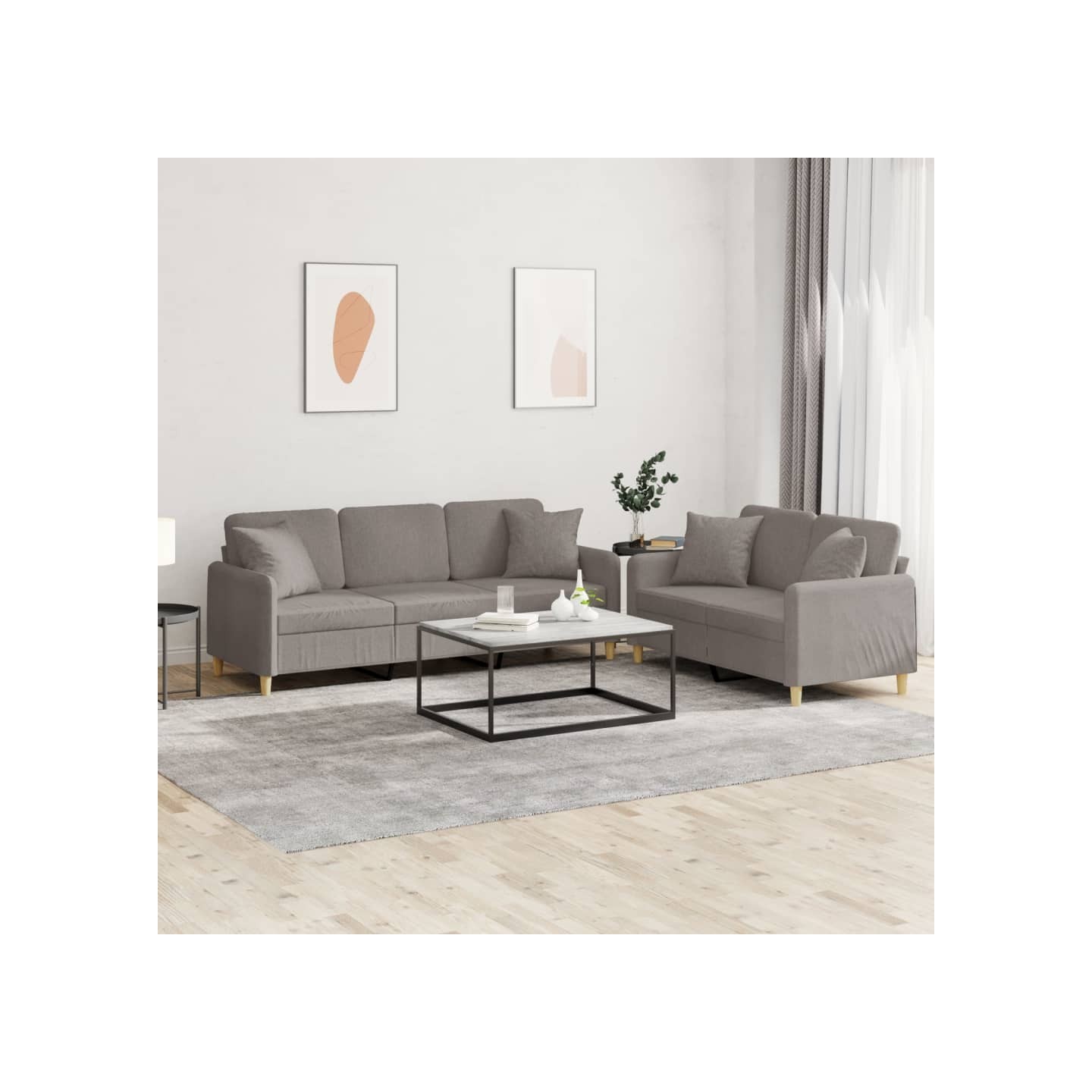 Ensemble de canapés 2 pcs avec coussins taupe tissu