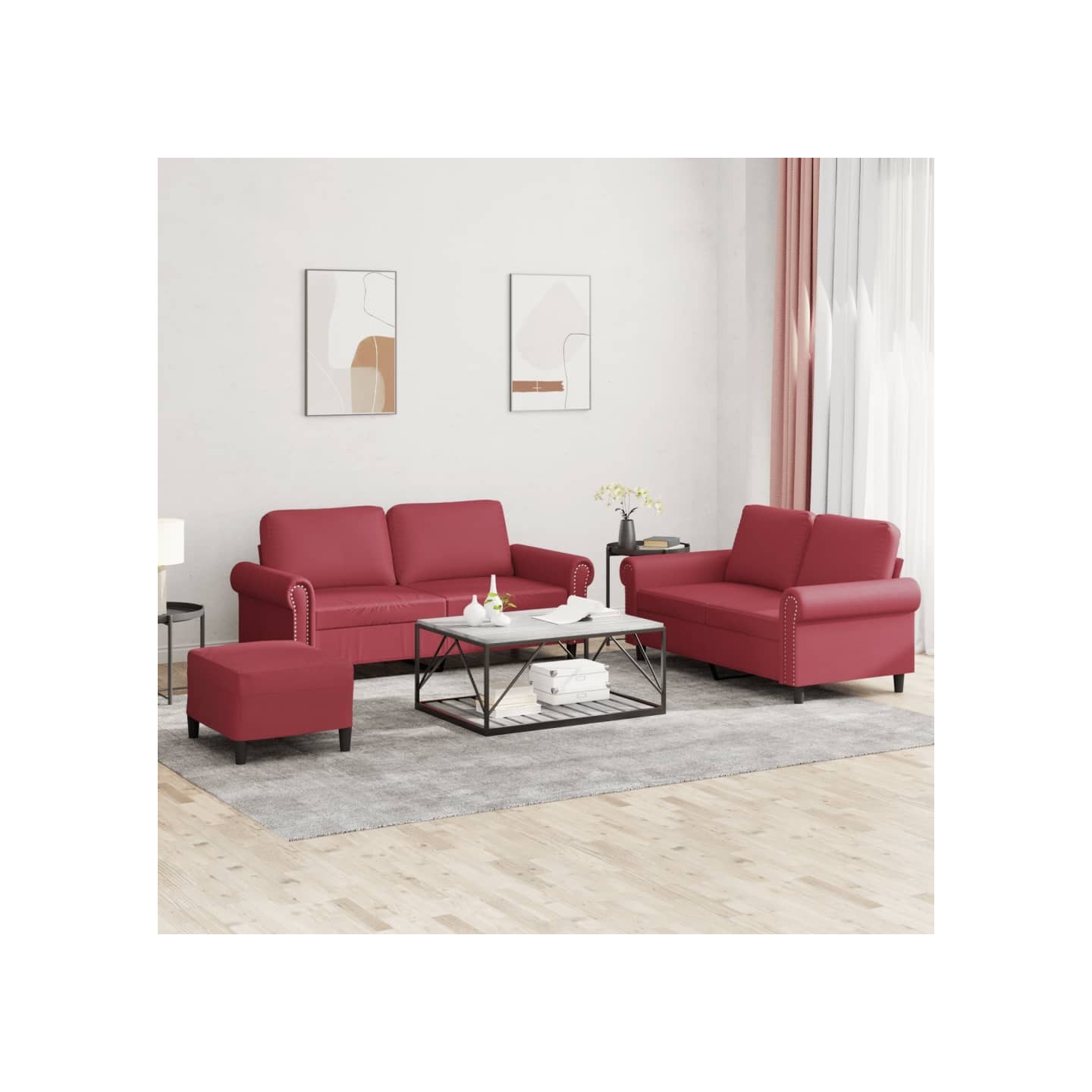 Ensemble de canapés 3 pcs et coussins Rouge bordeaux Similicuir
