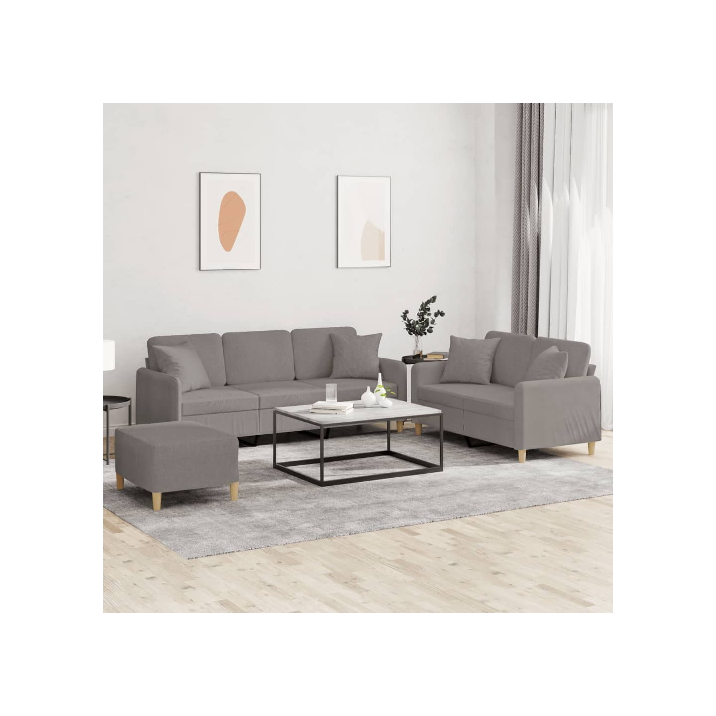 Ensemble de canapés 3 pcs avec coussins taupe tissu